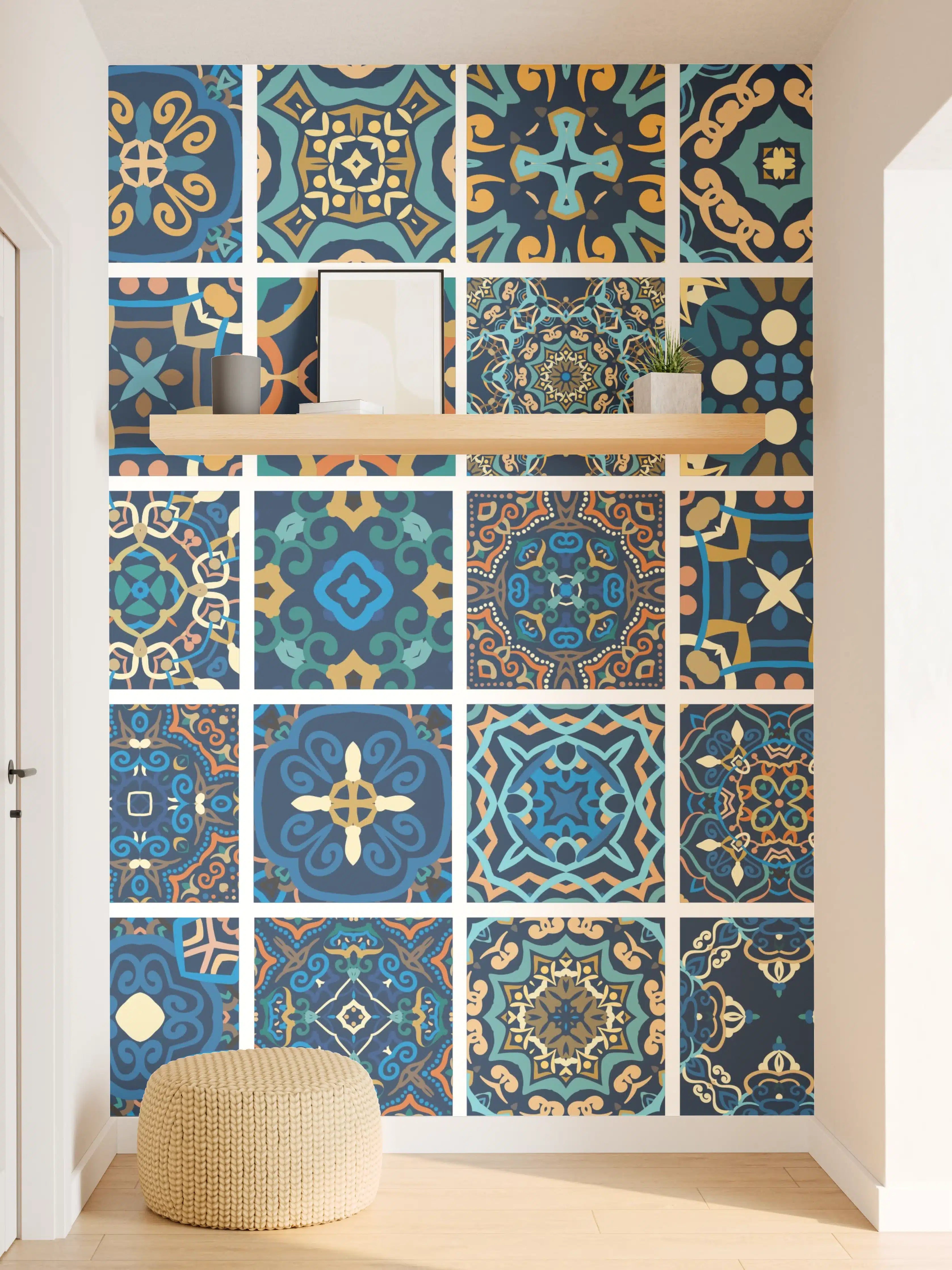 Wandverkleidung Flur - Blaues Orientalisches Fliesenmuster