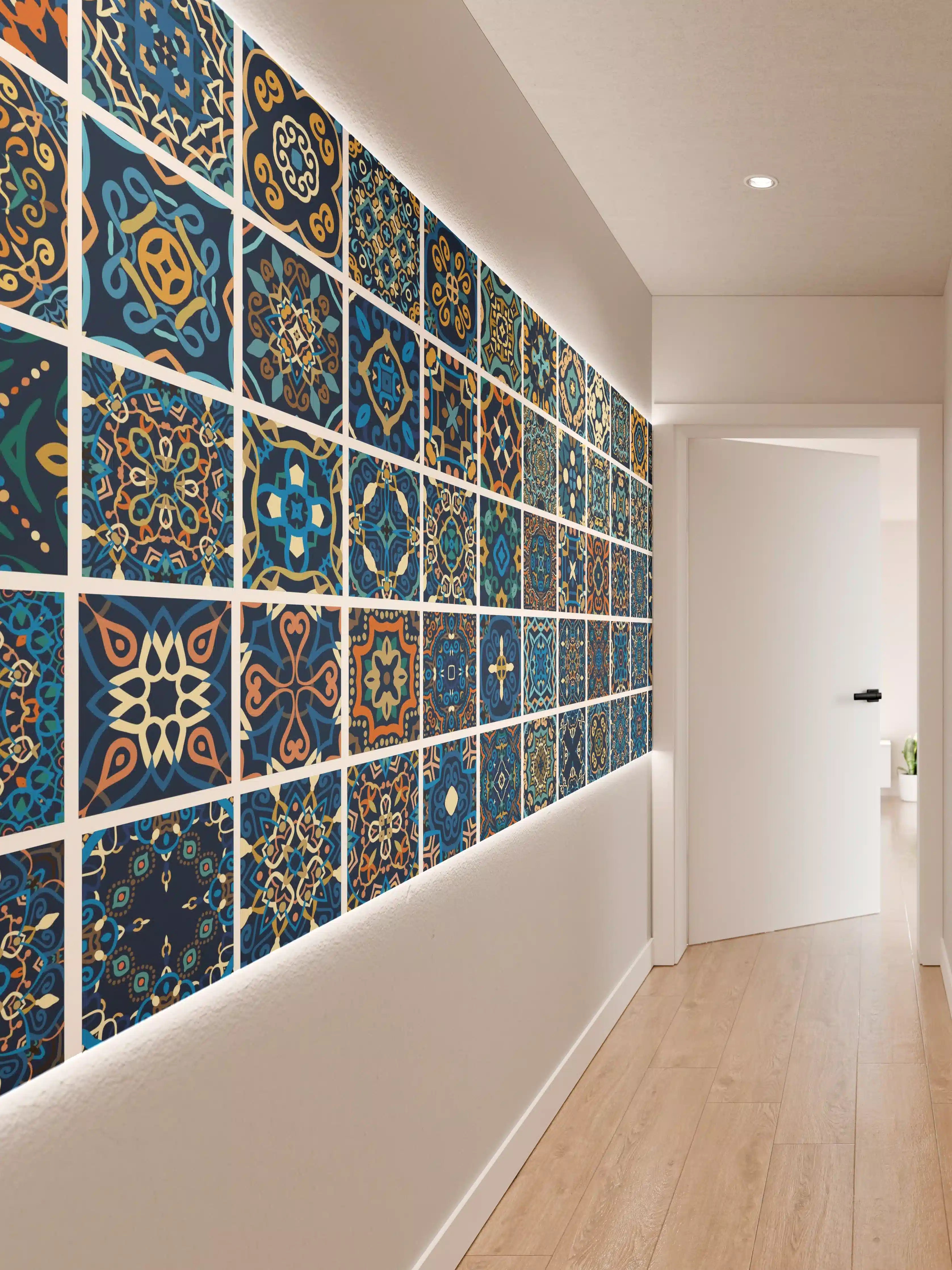 Wandverkleidung Flur - Blaues Orientalisches Fliesenmuster