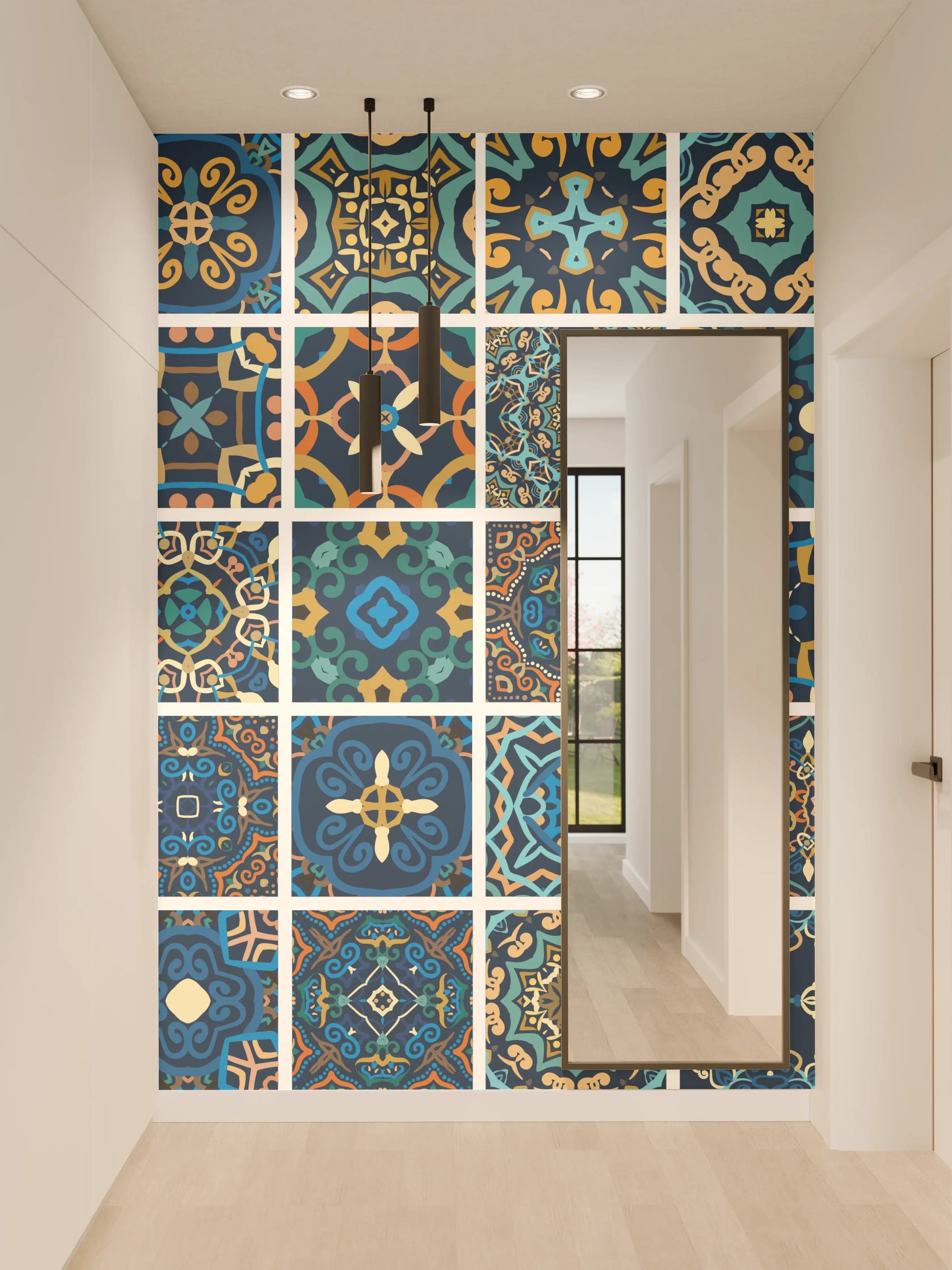 Wandverkleidung Flur - Blaues Orientalisches Fliesenmuster