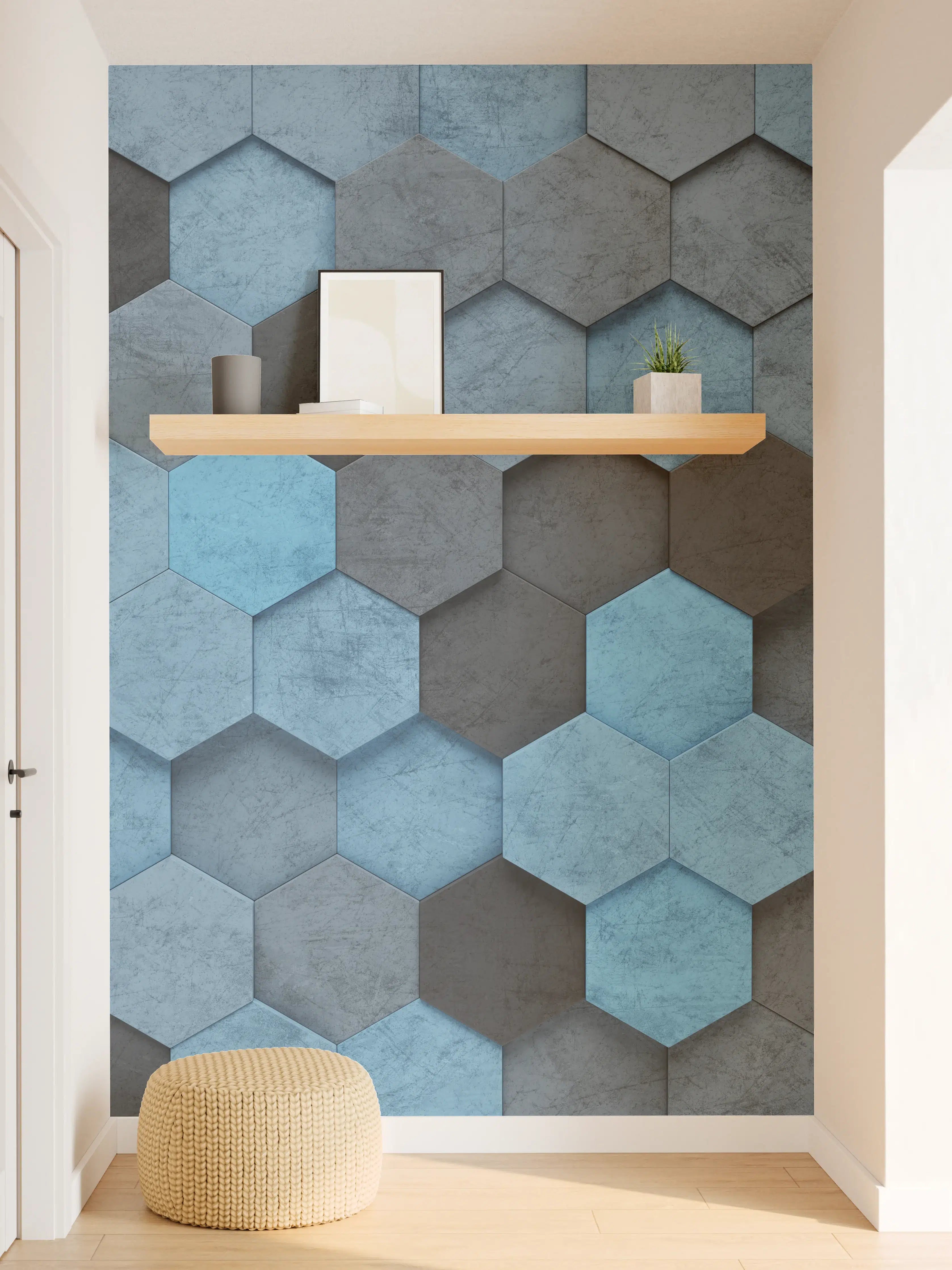 Wandverkleidung Flur - Blaues Sechseck 3D Muster