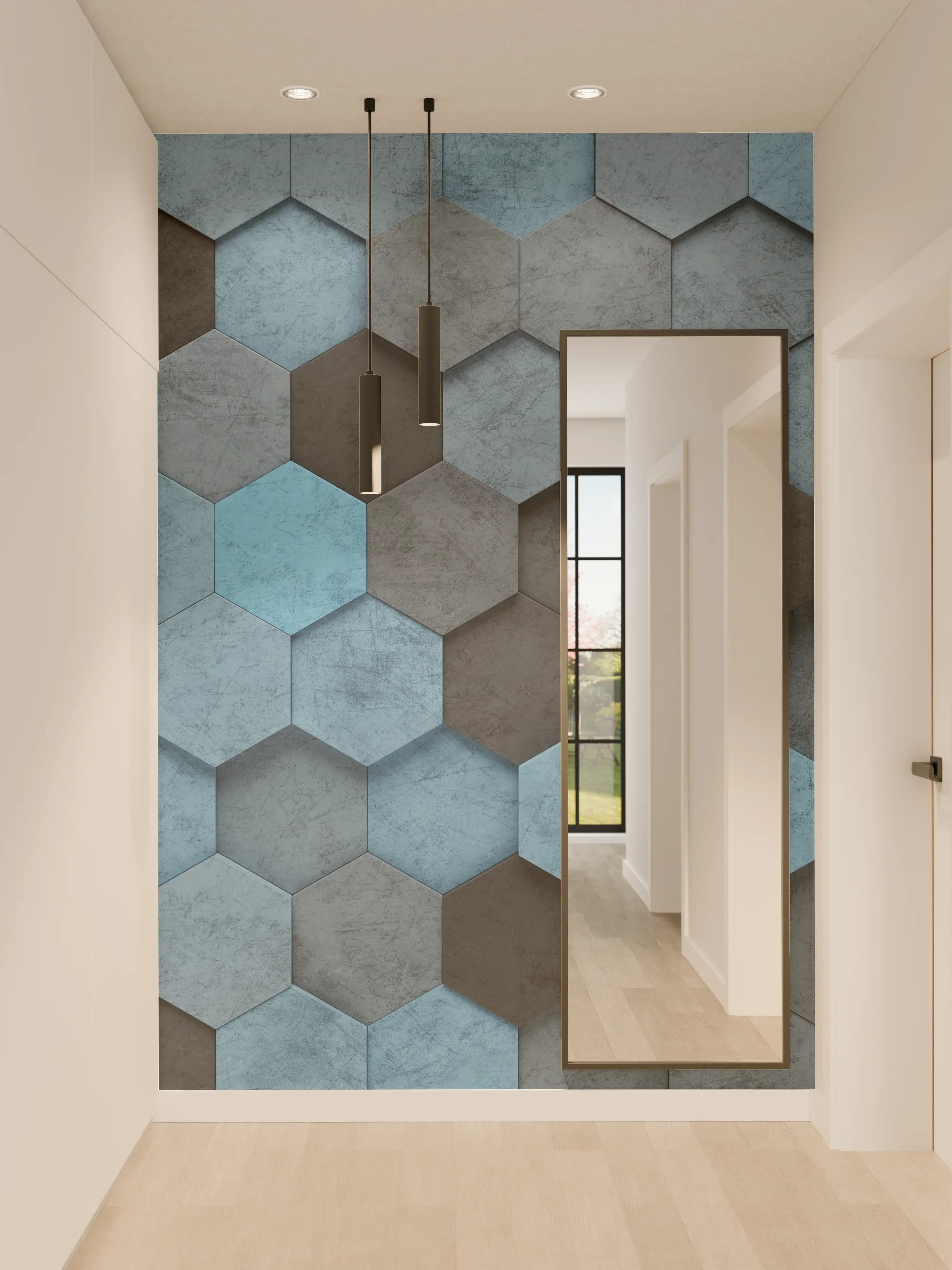 Wandverkleidung Flur - Blaues Sechseck 3D Muster