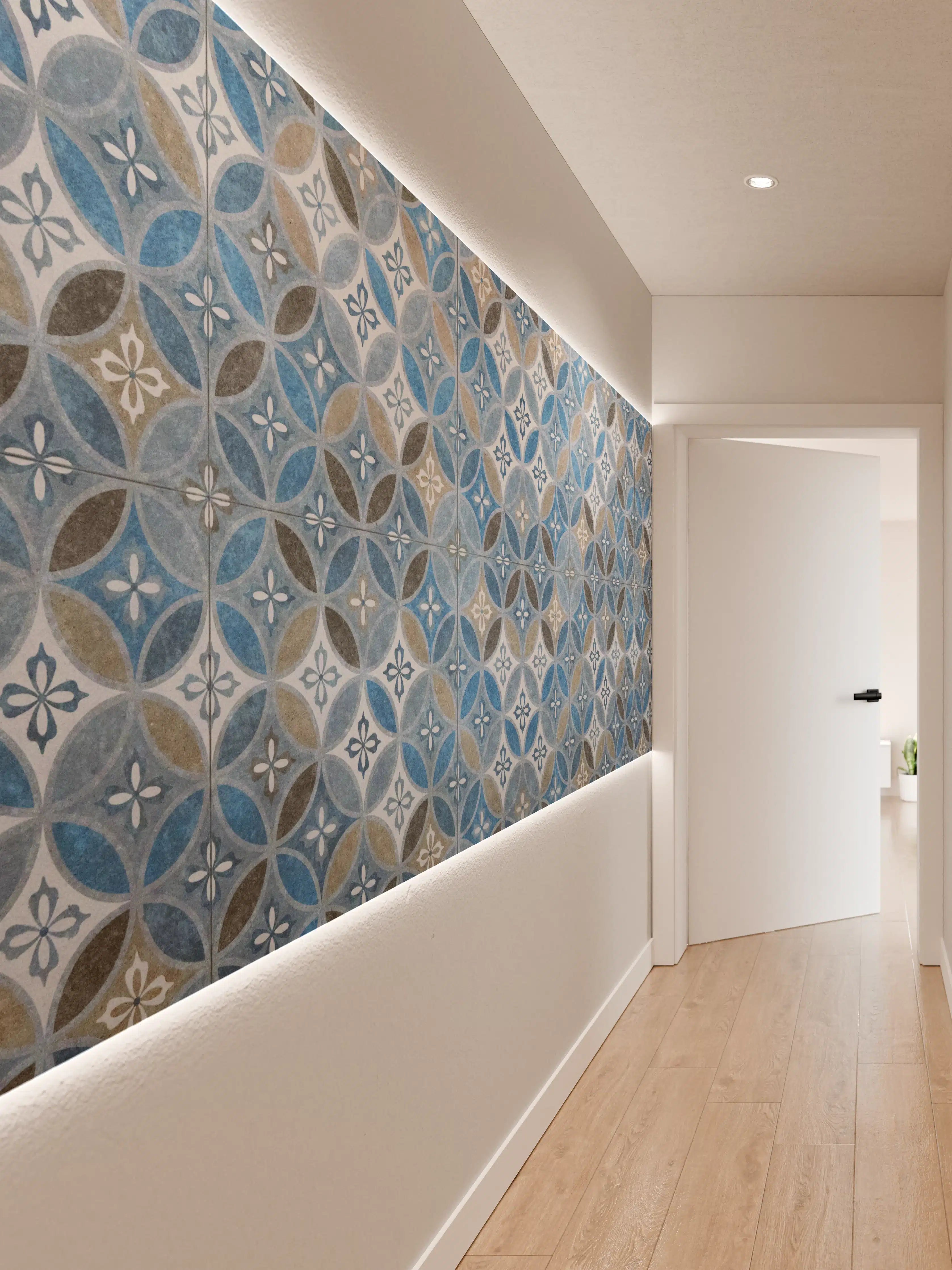 Wandverkleidung Flur - Blaues Vintage Mosaik
