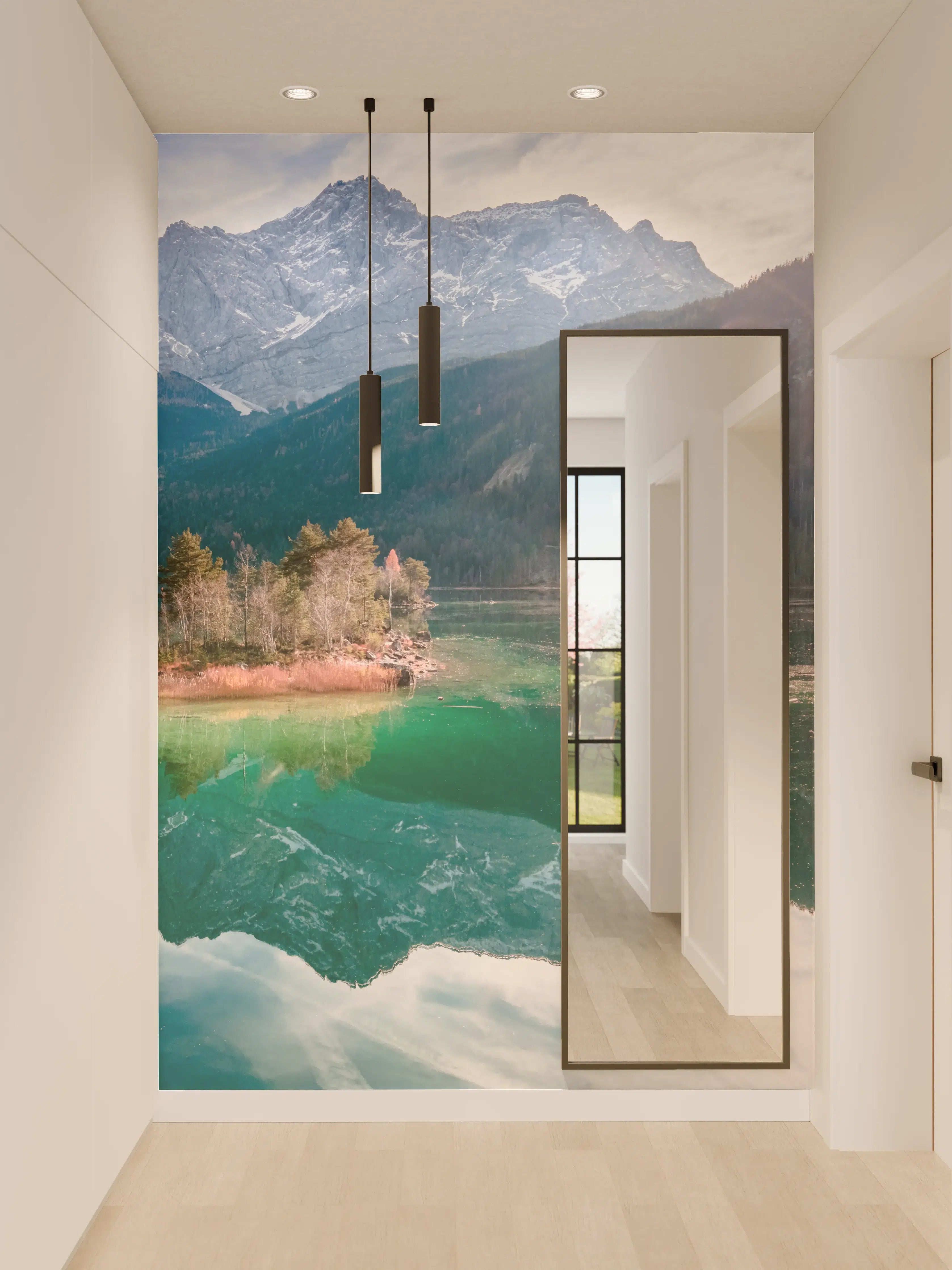 Wandverkleidung Flur - Blick auf den Eibsee mit der Zugspitze im Hintergrund