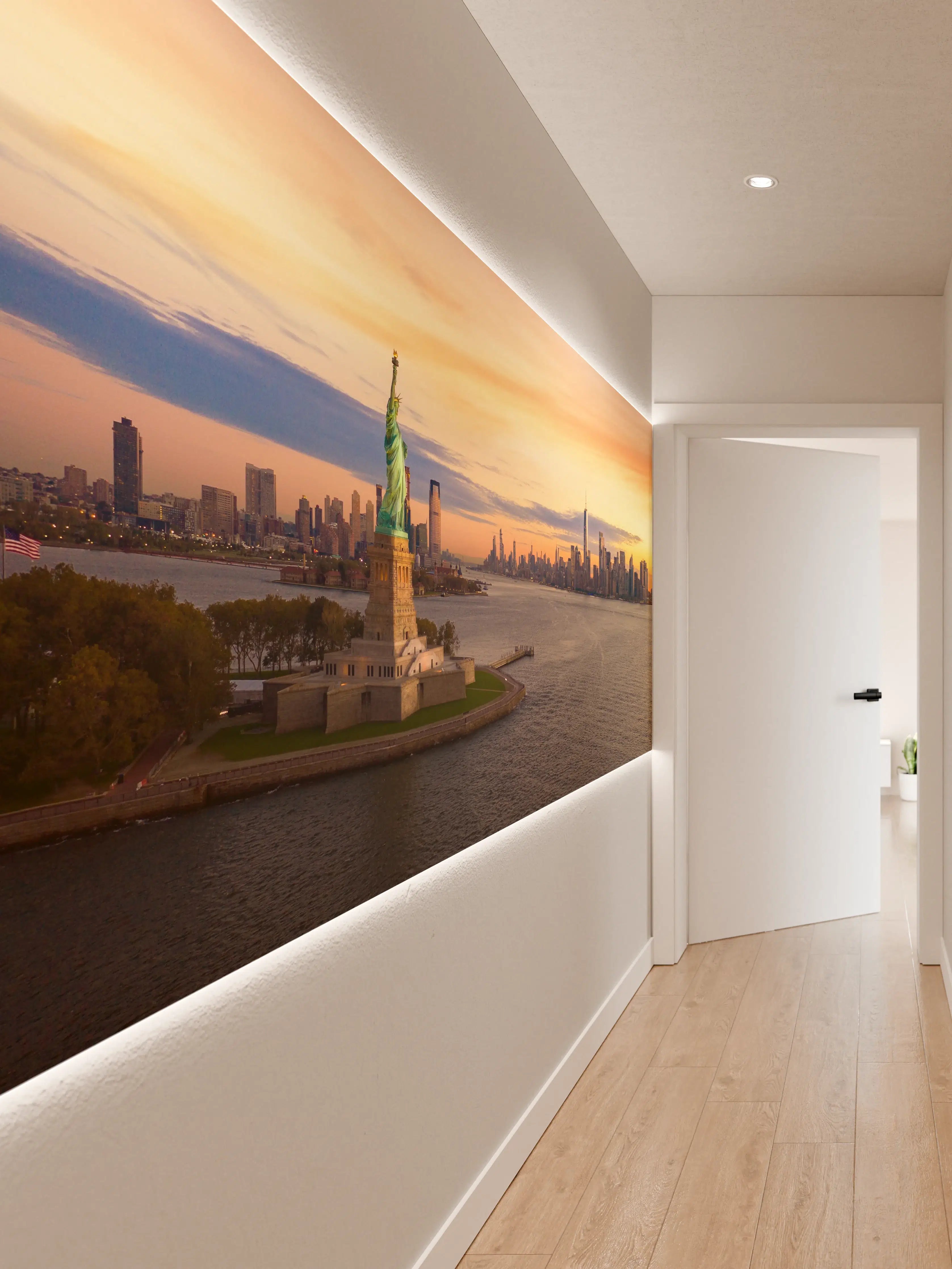 Wandverkleidung Flur - Blick auf die Freiheitsstatue bei Sonnenuntergang