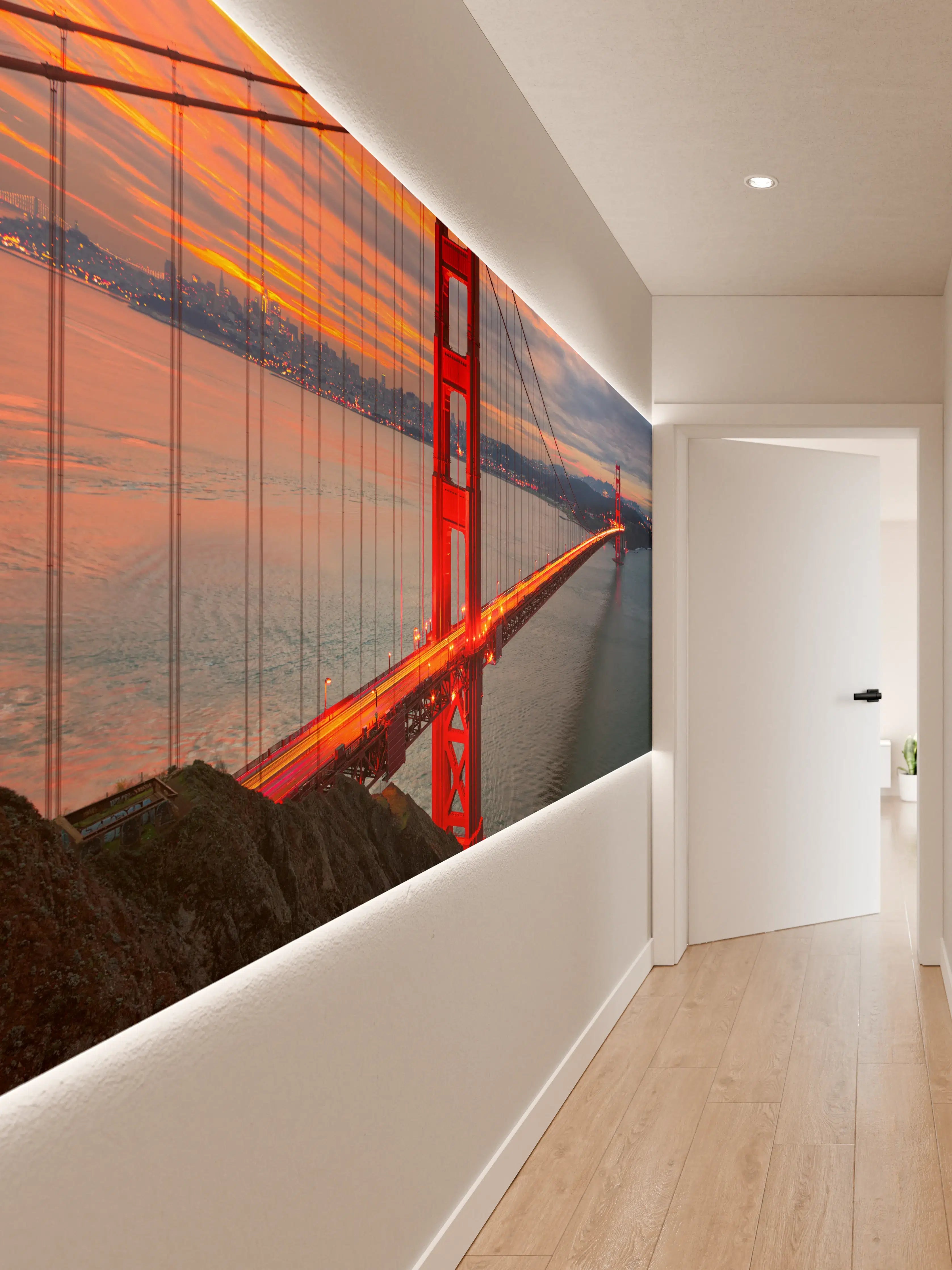 Wandverkleidung Flur - Blick auf die Golden Gate Bridge bei Sonnenuntergang
