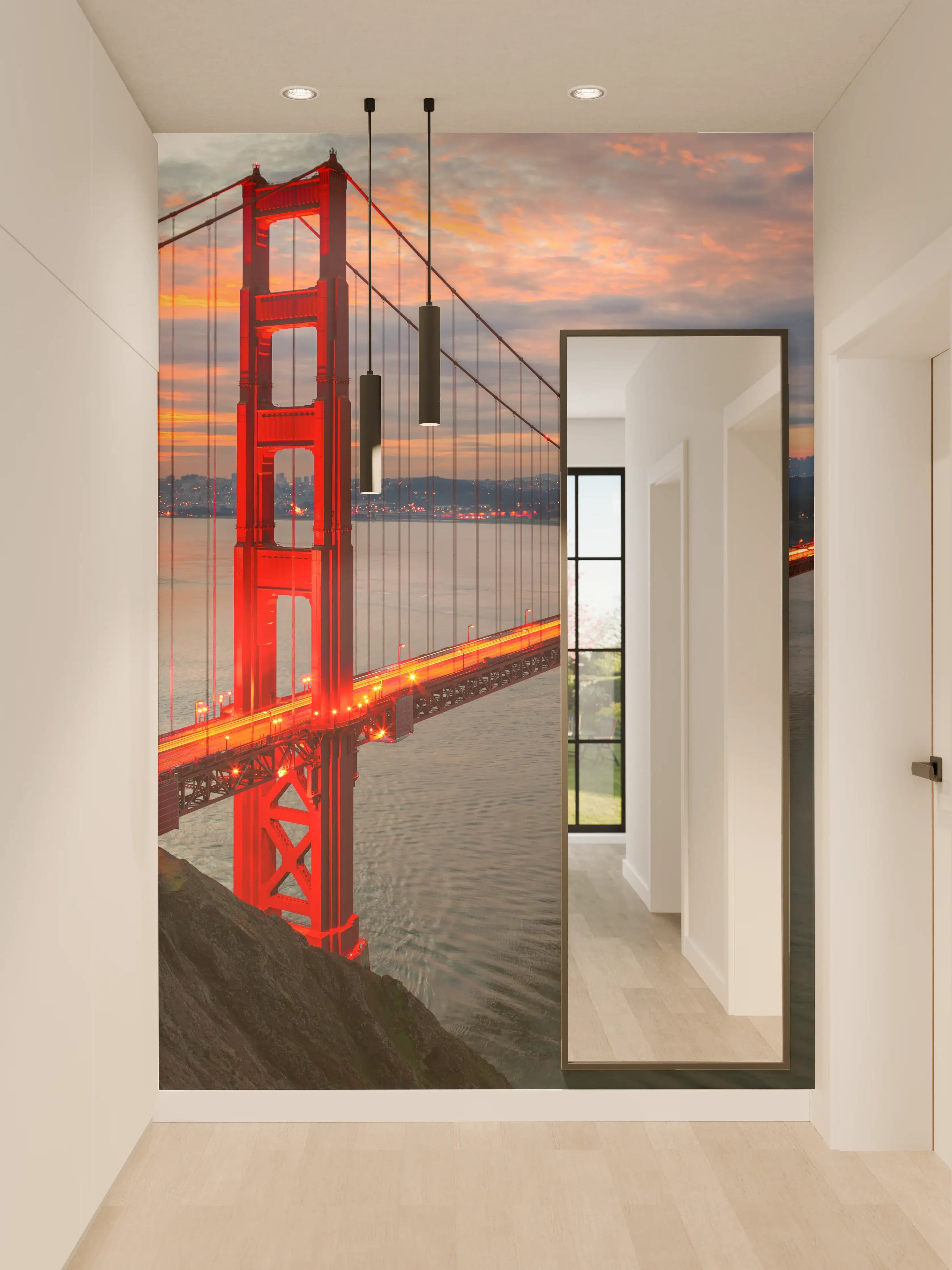 Wandverkleidung Flur - Blick auf die Golden Gate Bridge bei Sonnenuntergang