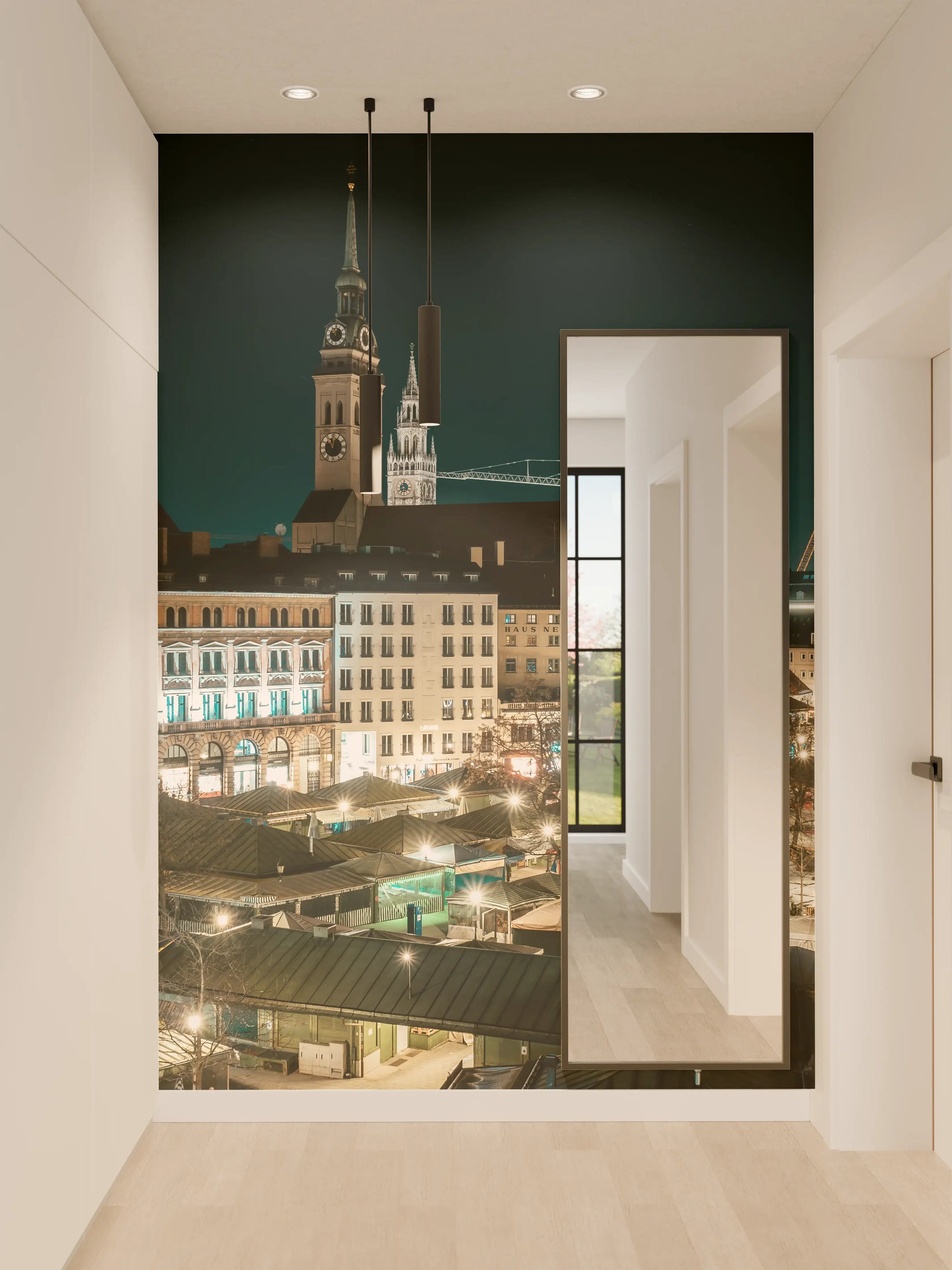 Wandverkleidung Flur - Blick über den Viktualienmarkt zur Frauenkirche - München