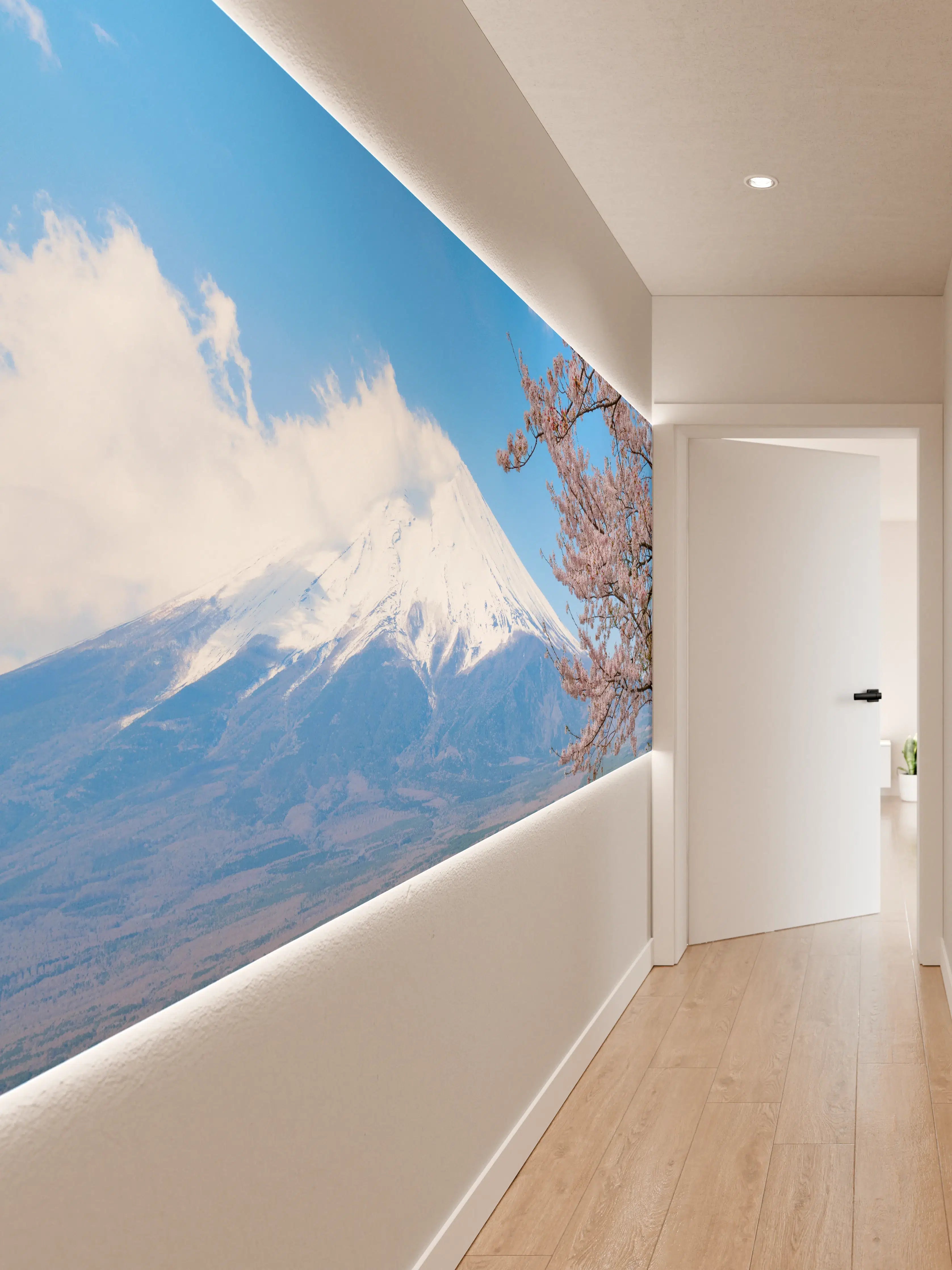 Wandverkleidung Flur - Blühende Kirschbäume vor Fuji