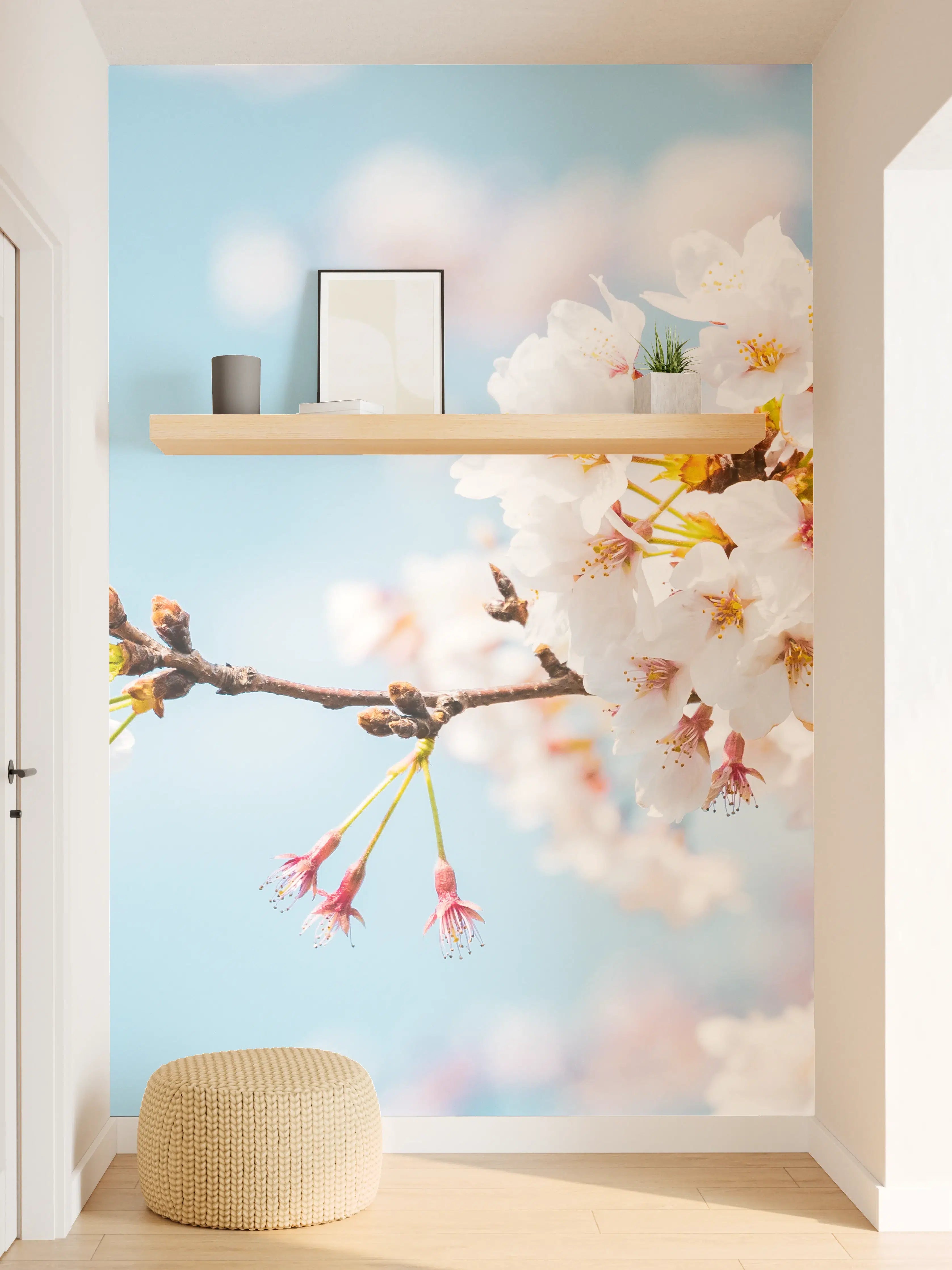 Wandverkleidung Flur - Blühende Kirschblüte vor blauem Himmel