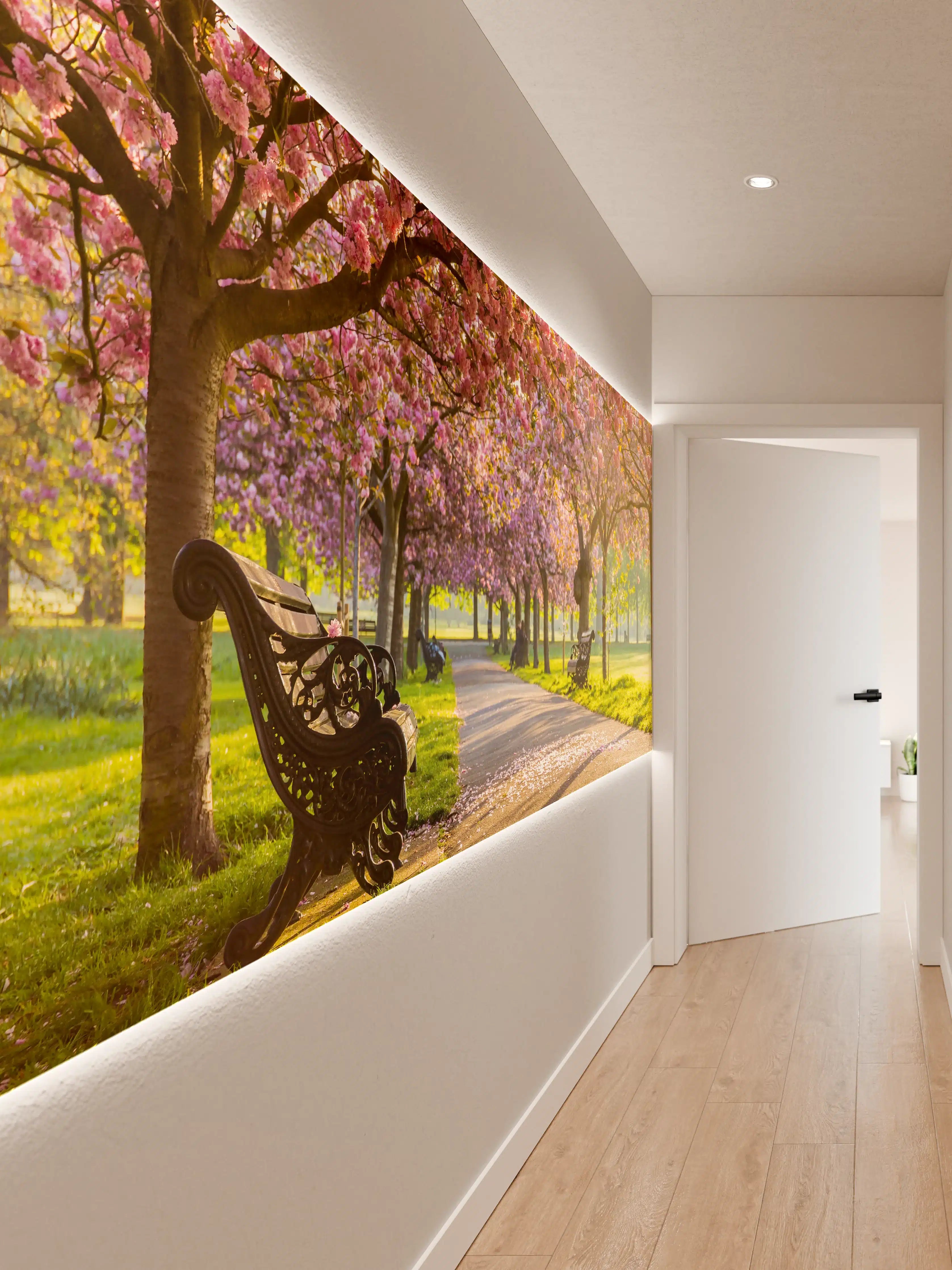 Wandverkleidung Flur - Blühende Parkallee im Frühling