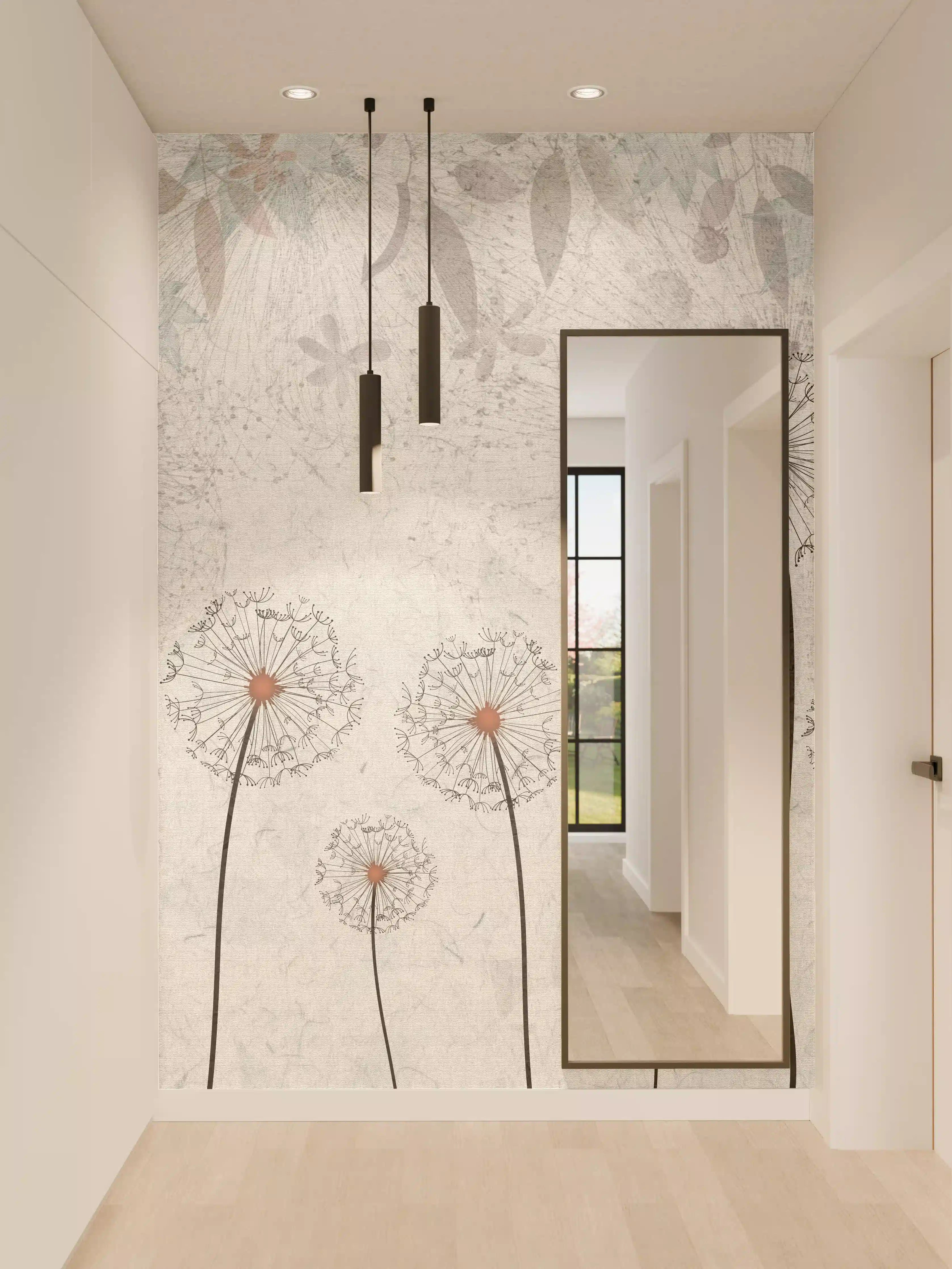 Wandverkleidung Flur - Blühende Pusteblumen auf neutralem Hintergrund