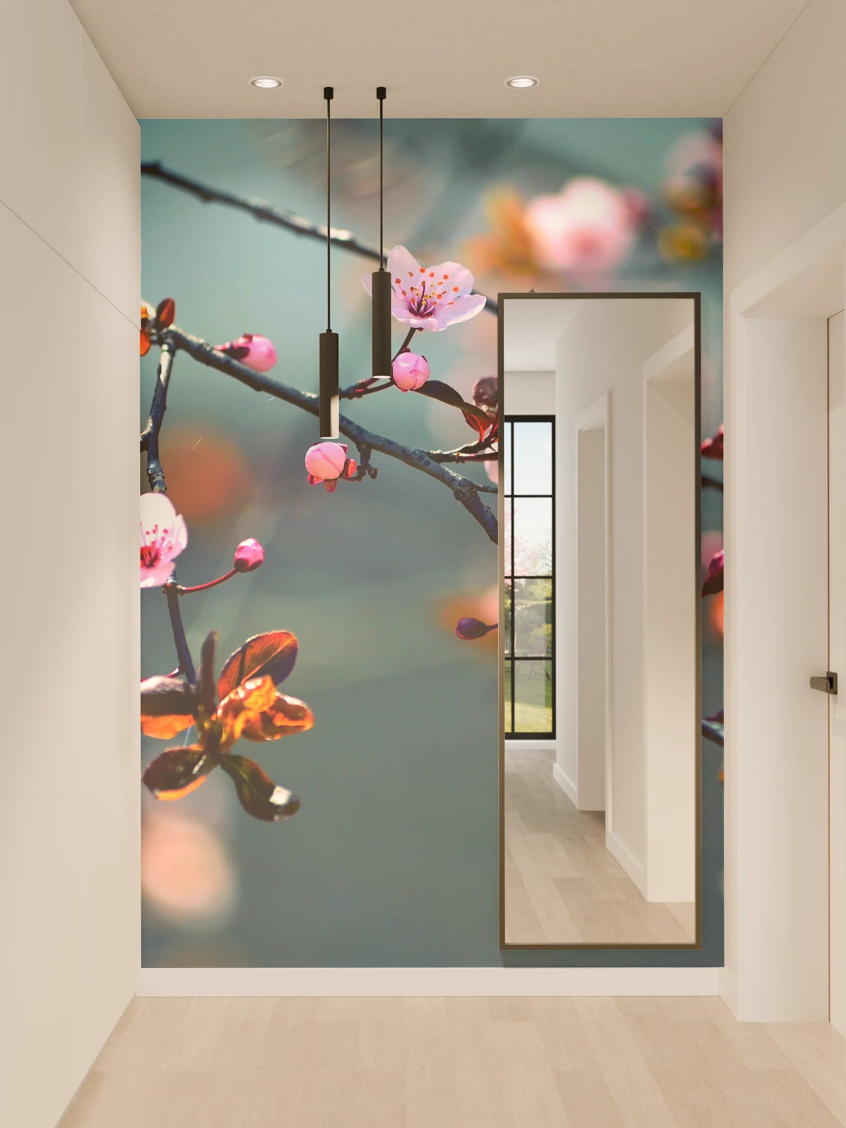 Wandverkleidung Flur - Blühende Zweige im Frühling