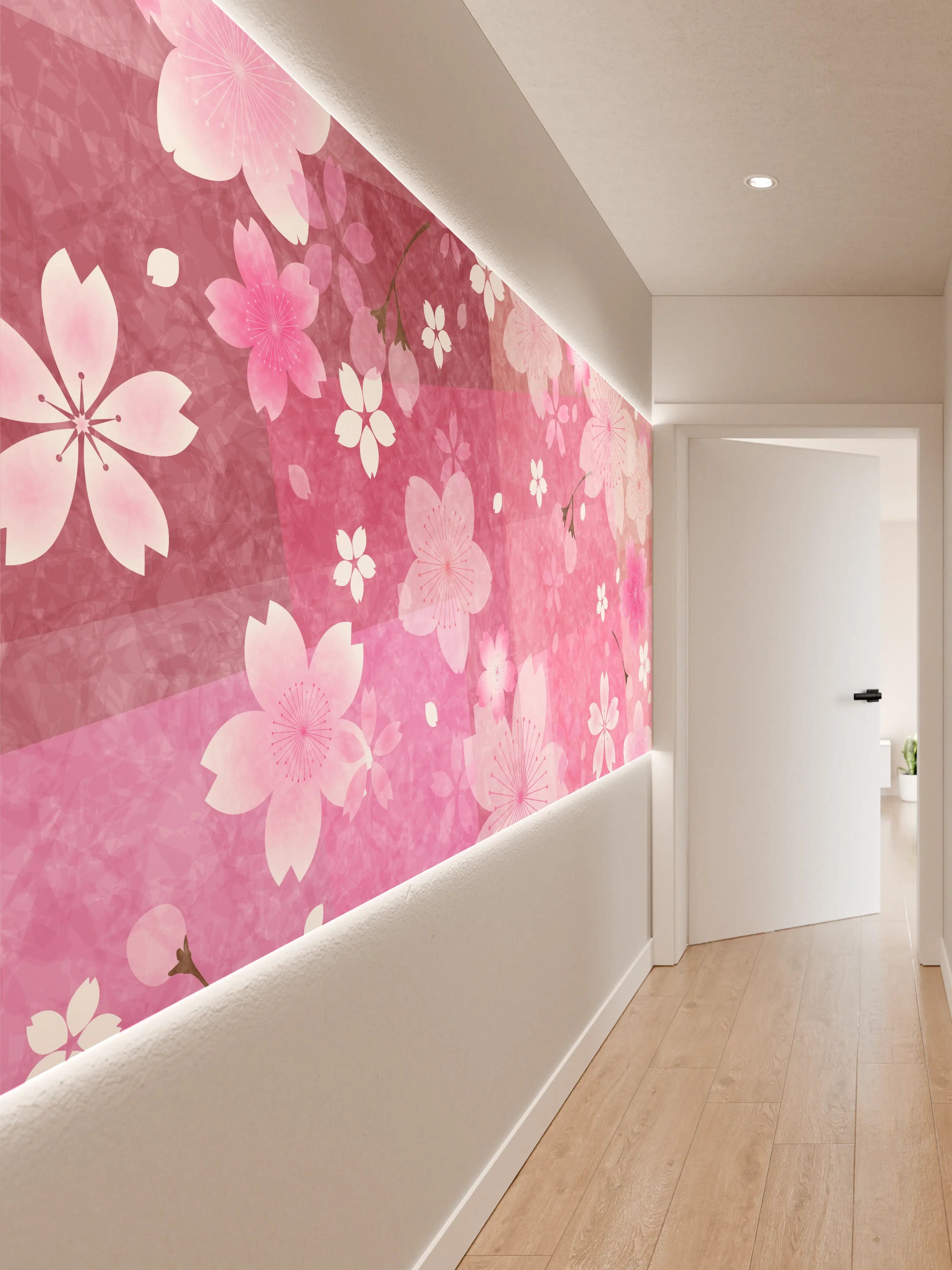 Wandverkleidung Flur - Blühendes Sakura-Muster Rosa