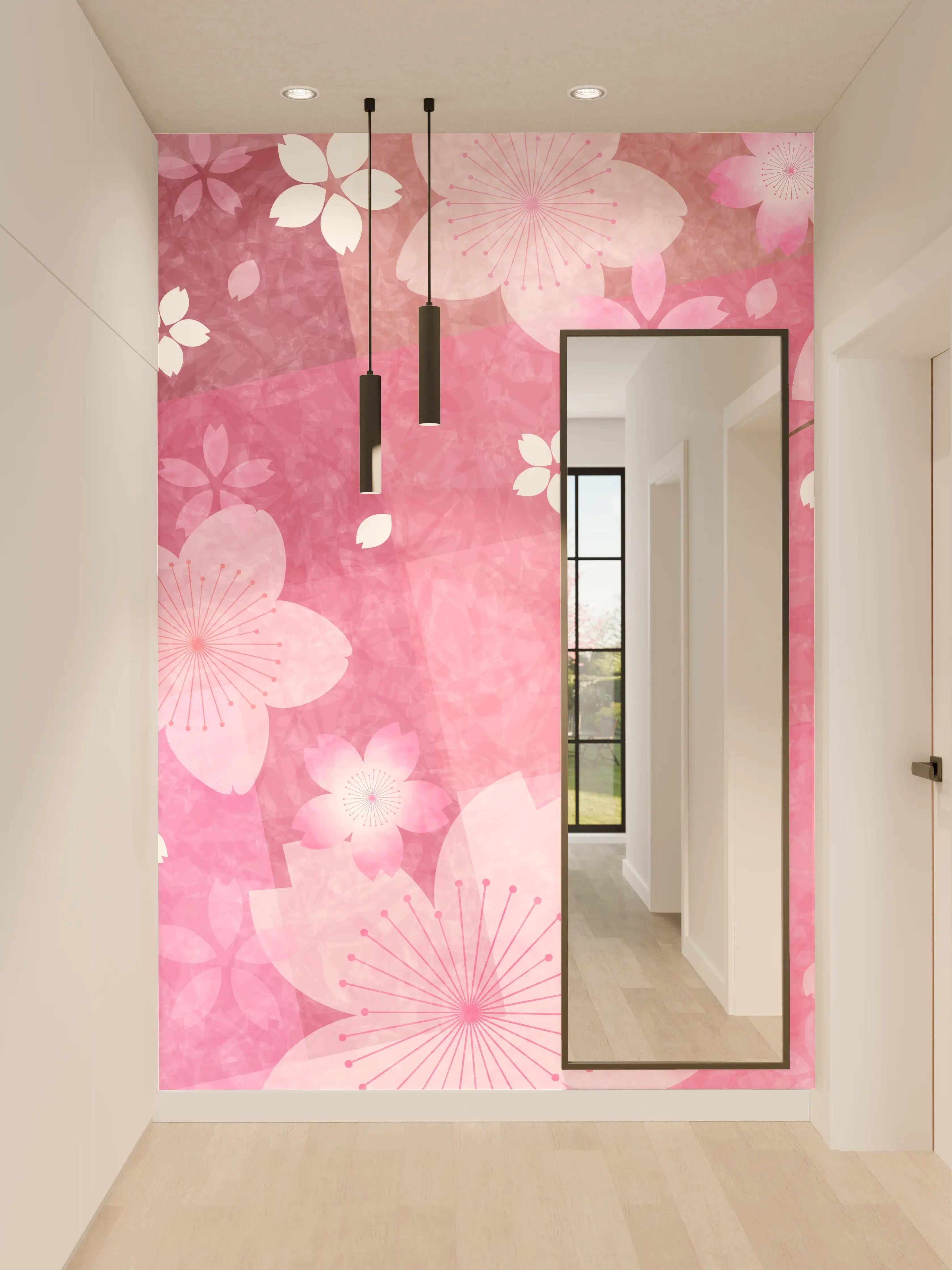 Wandverkleidung Flur - Blühendes Sakura-Muster Rosa