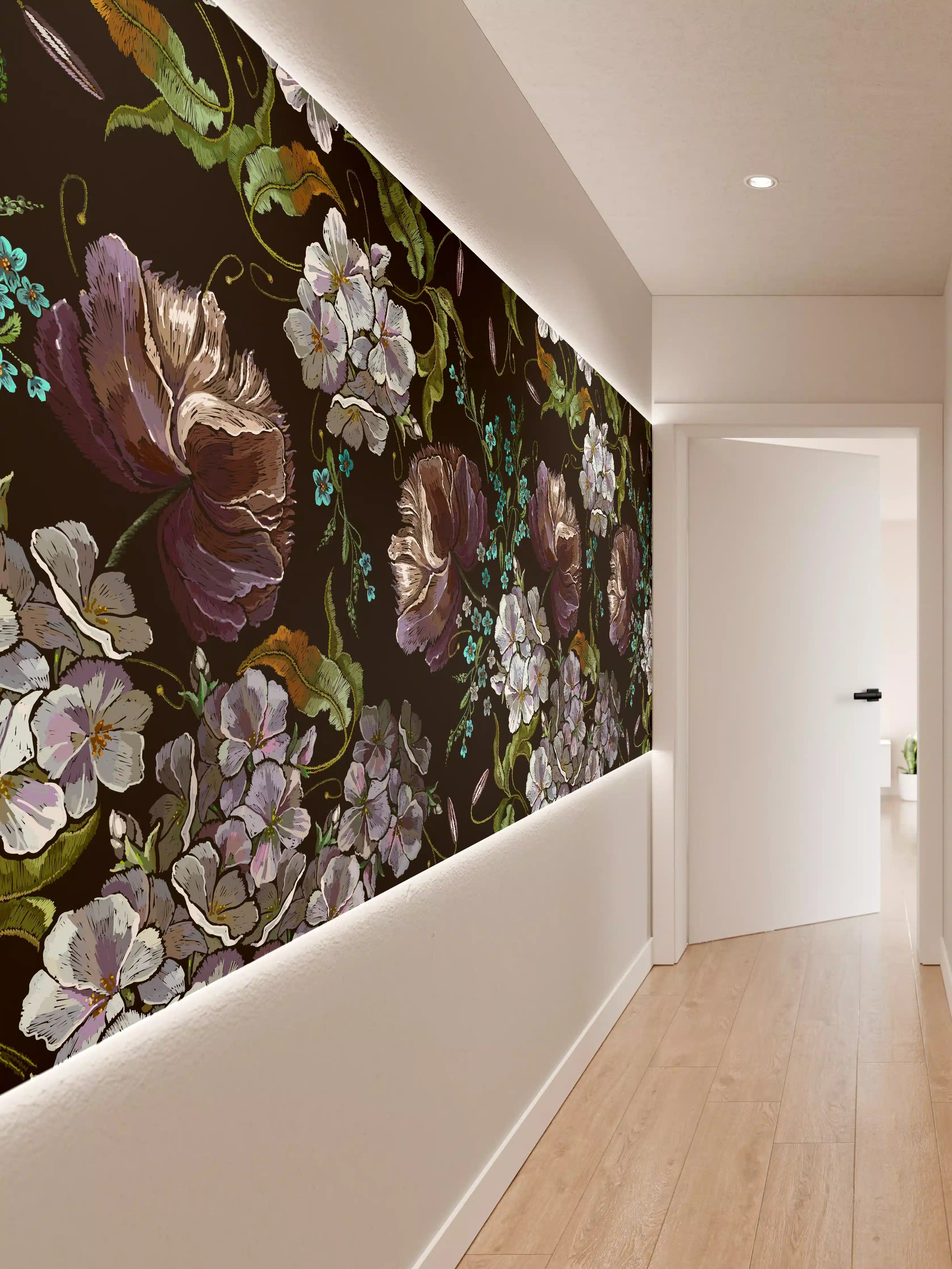 Wandverkleidung Flur - Blüten in der Nacht