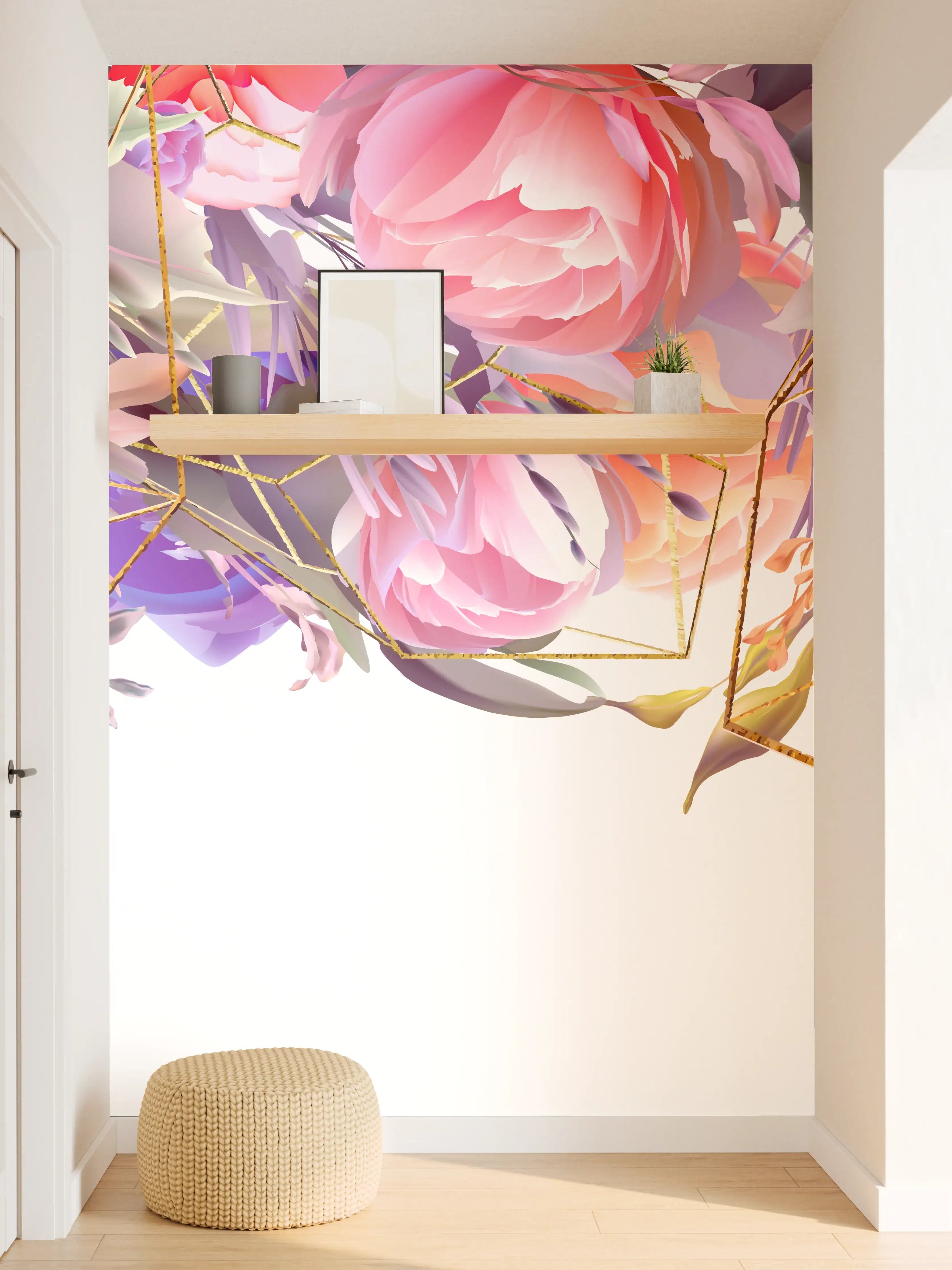 Wandverkleidung Flur - Blumen-Muster Abstrakt Gold