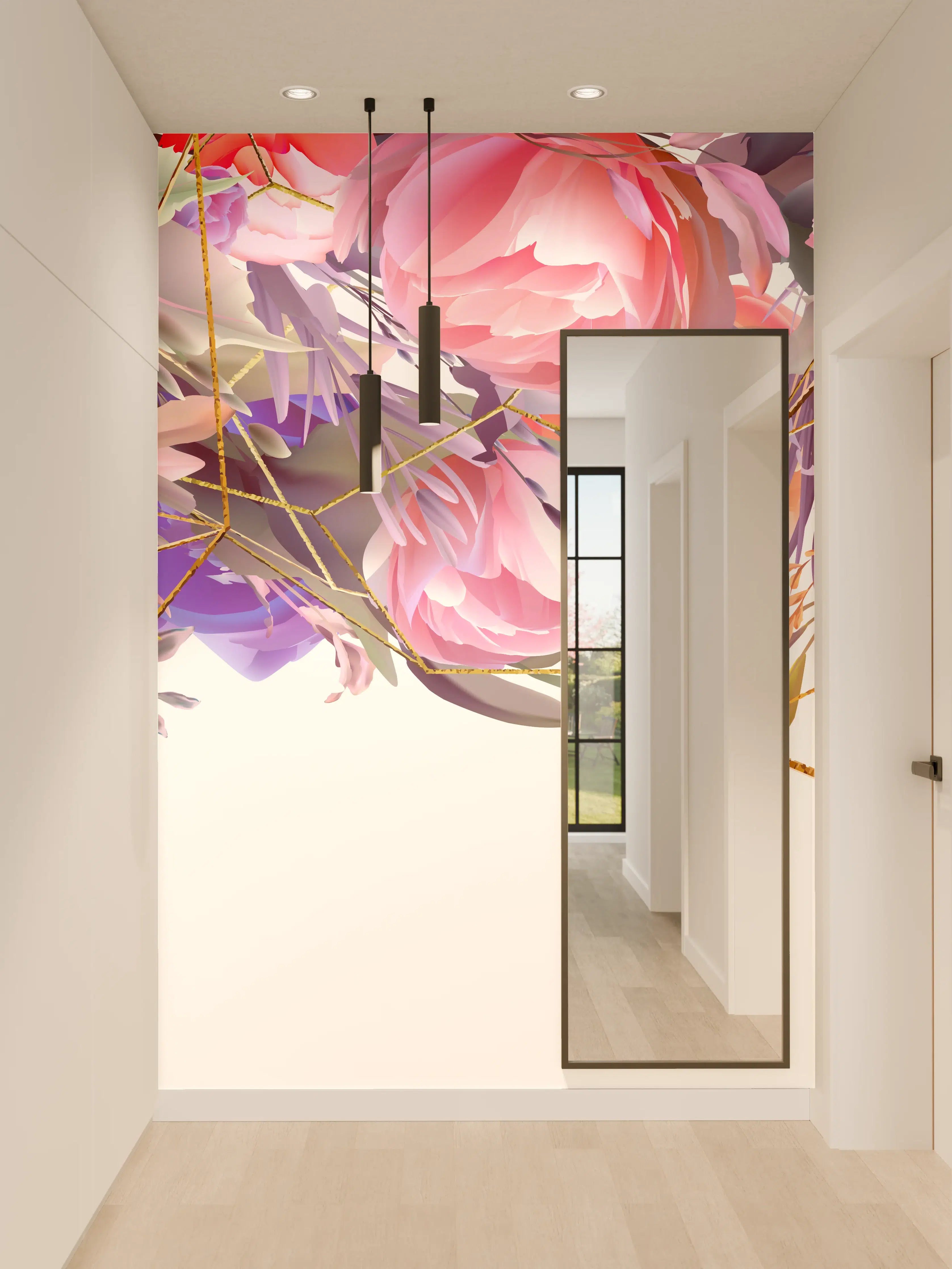 Wandverkleidung Flur - Blumen-Muster Abstrakt Gold