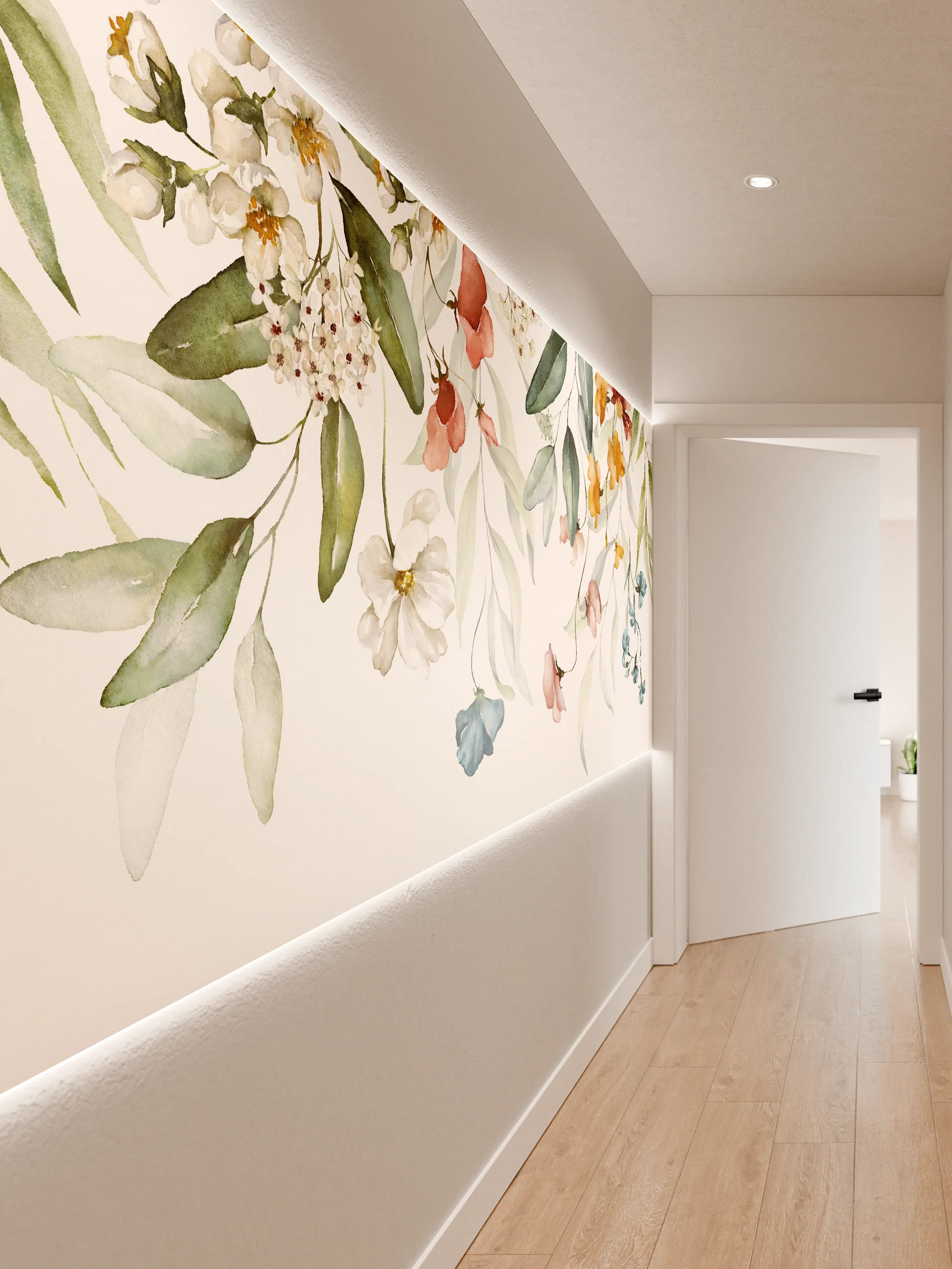 Wandverkleidung Flur - Blumendesign mit zarten Farben