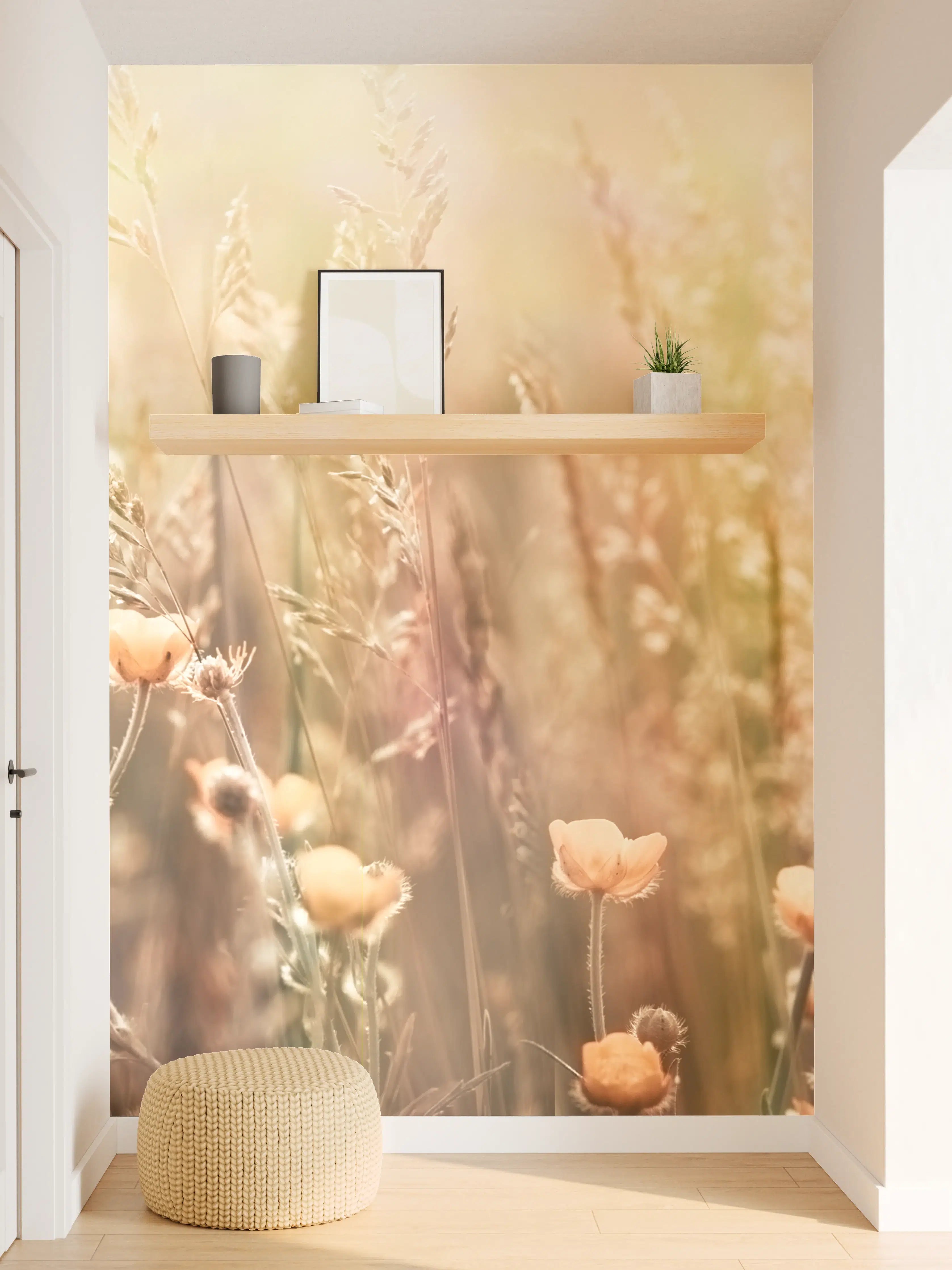 Wandverkleidung Flur - Blumenfeld mit Sonnenstrahlen