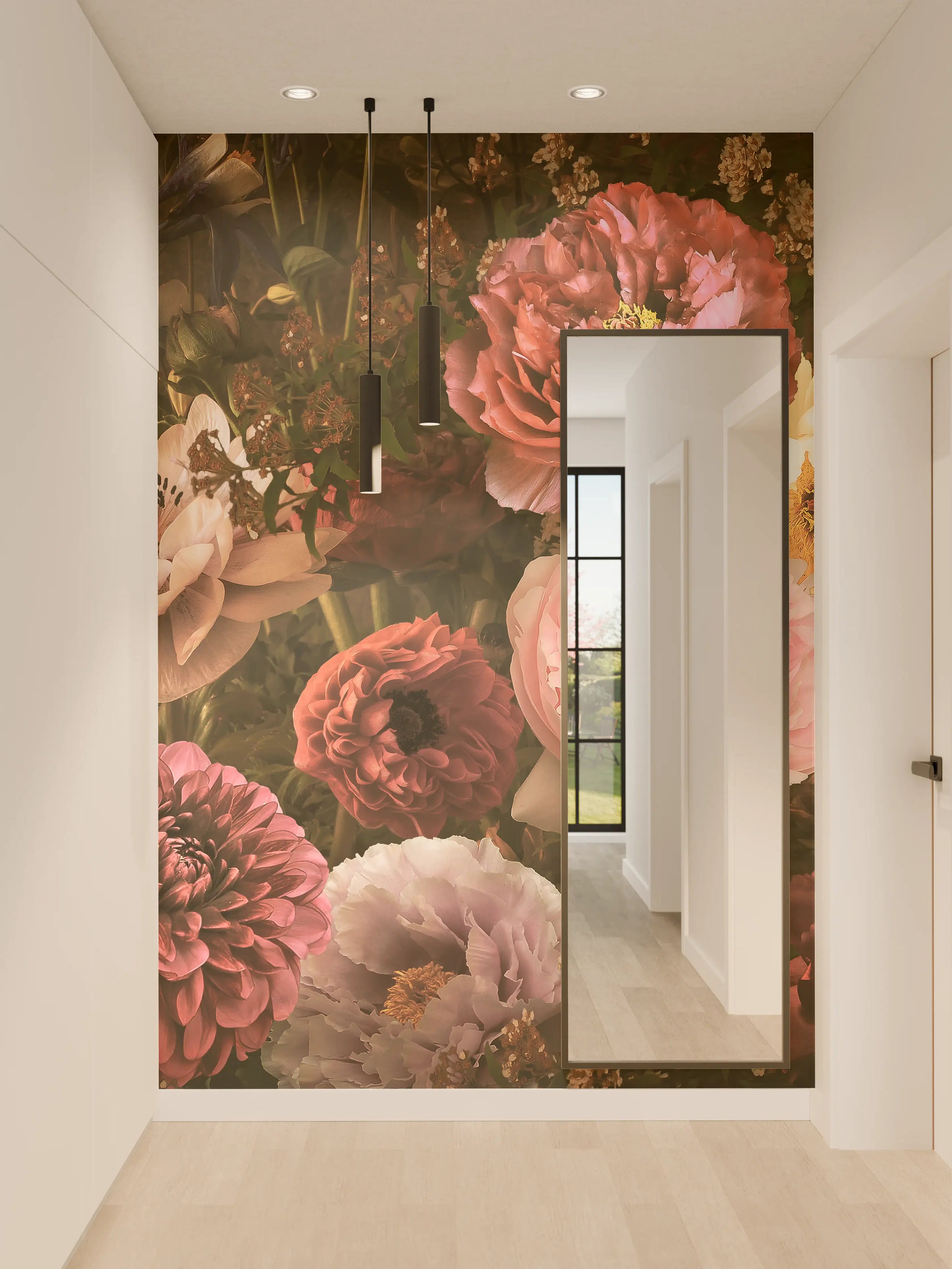 Wandverkleidung Flur - Blumenmeer in warmen Tönen