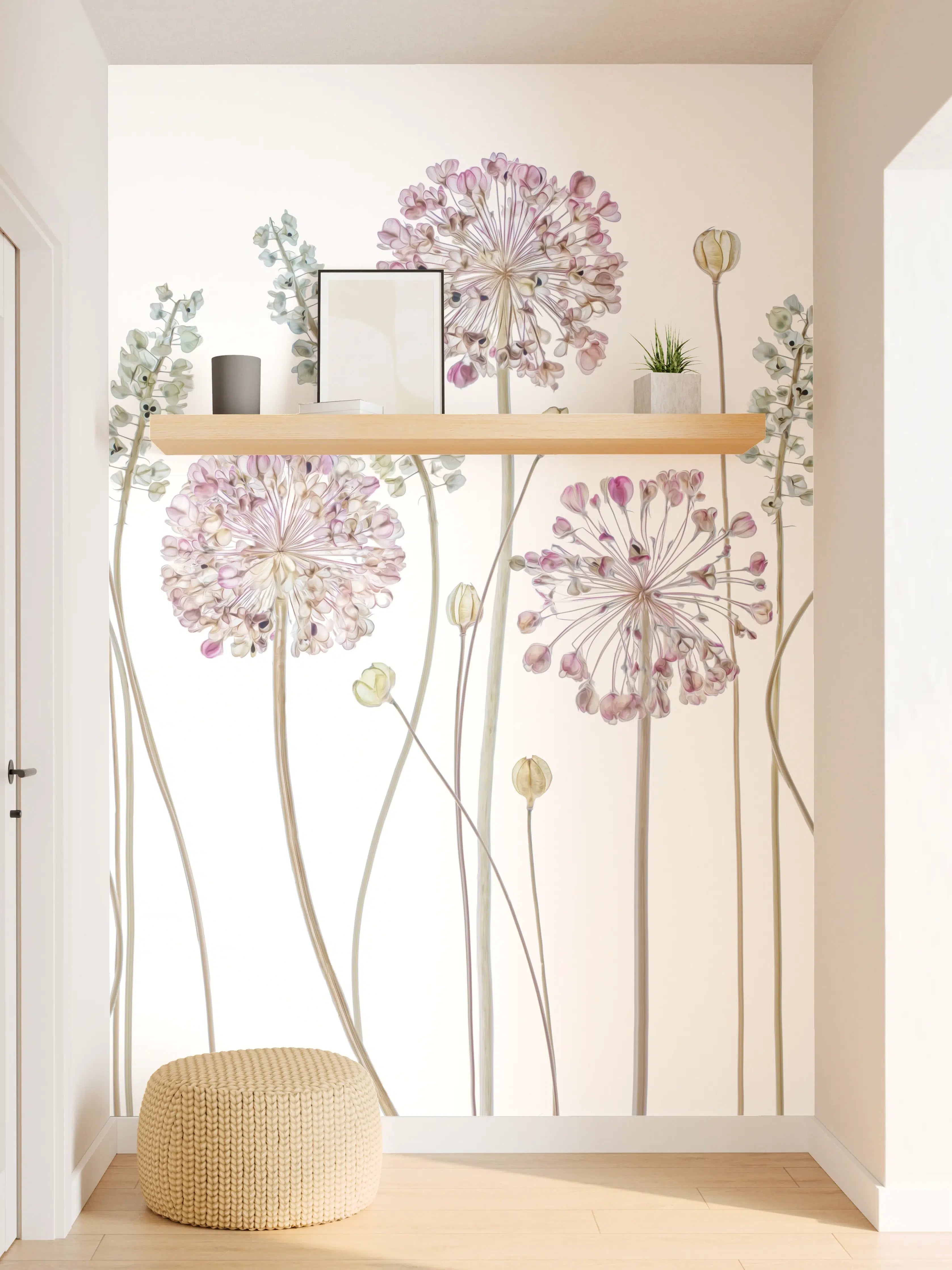 Wandverkleidung Flur - Blumenmotiv mit sanften Pastelltönen
