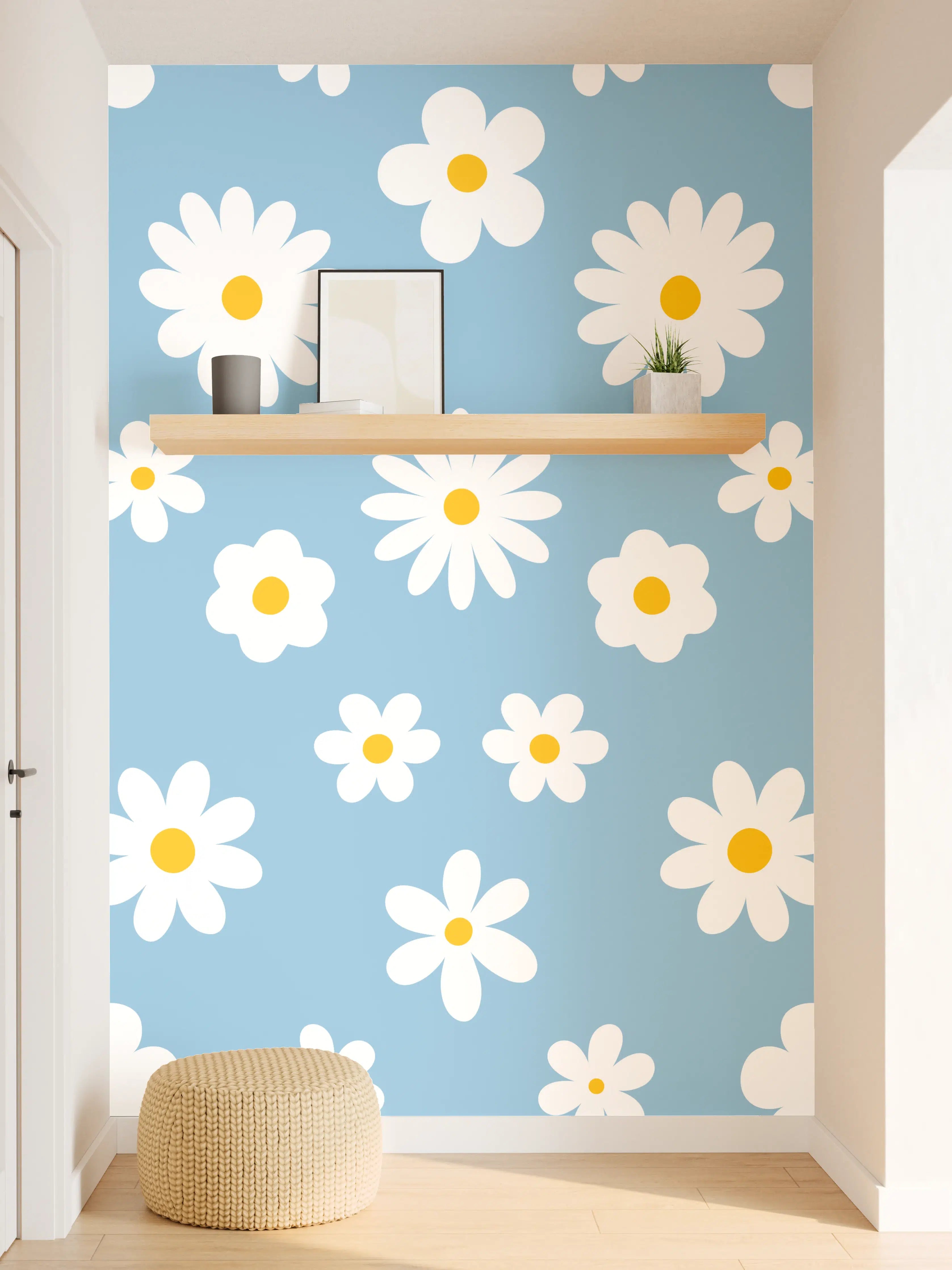 Wandverkleidung Flur - Blumenmuster im blauen Himmel