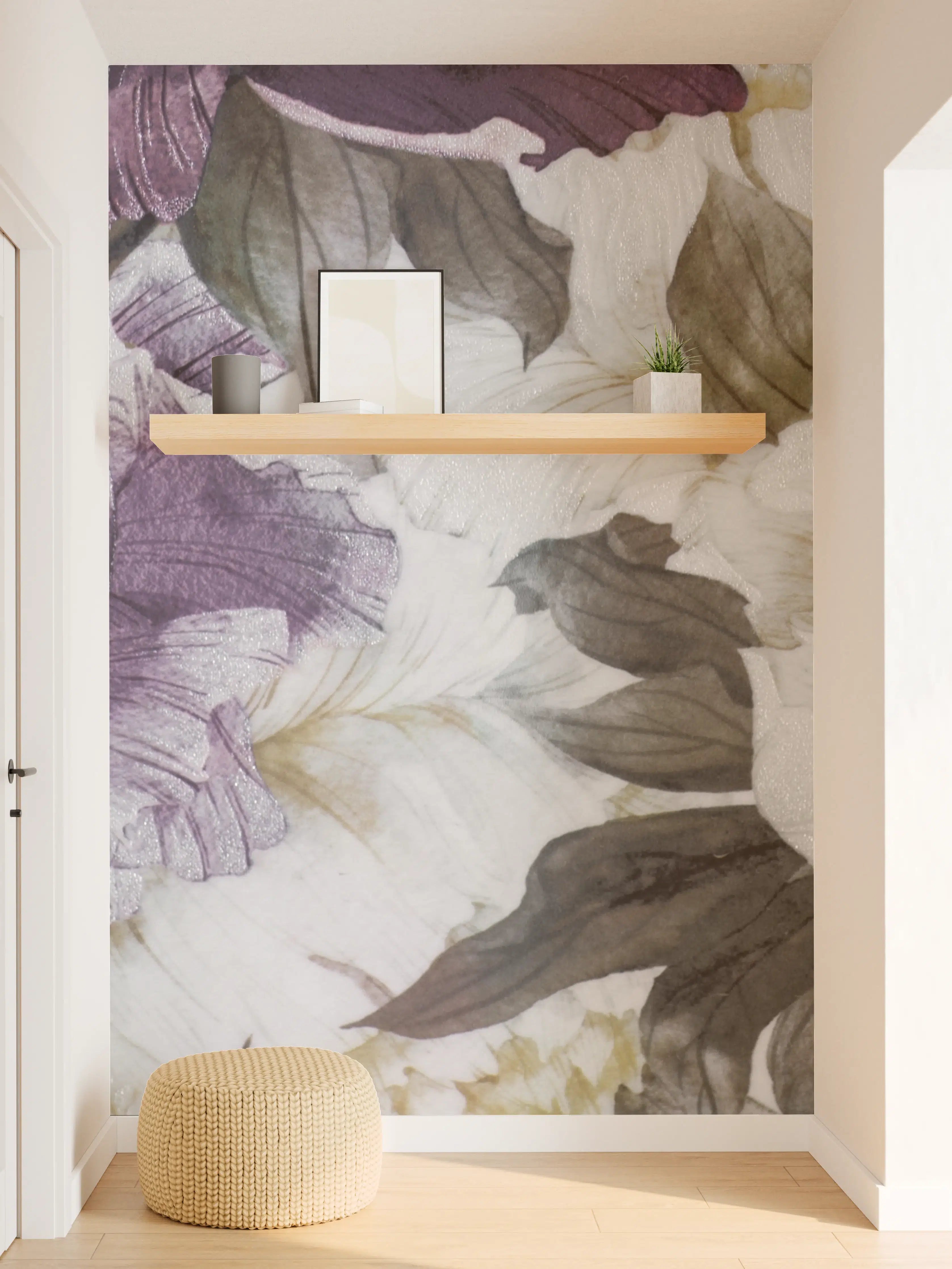 Wandverkleidung Flur - Blumenmuster in Weiß und Lila