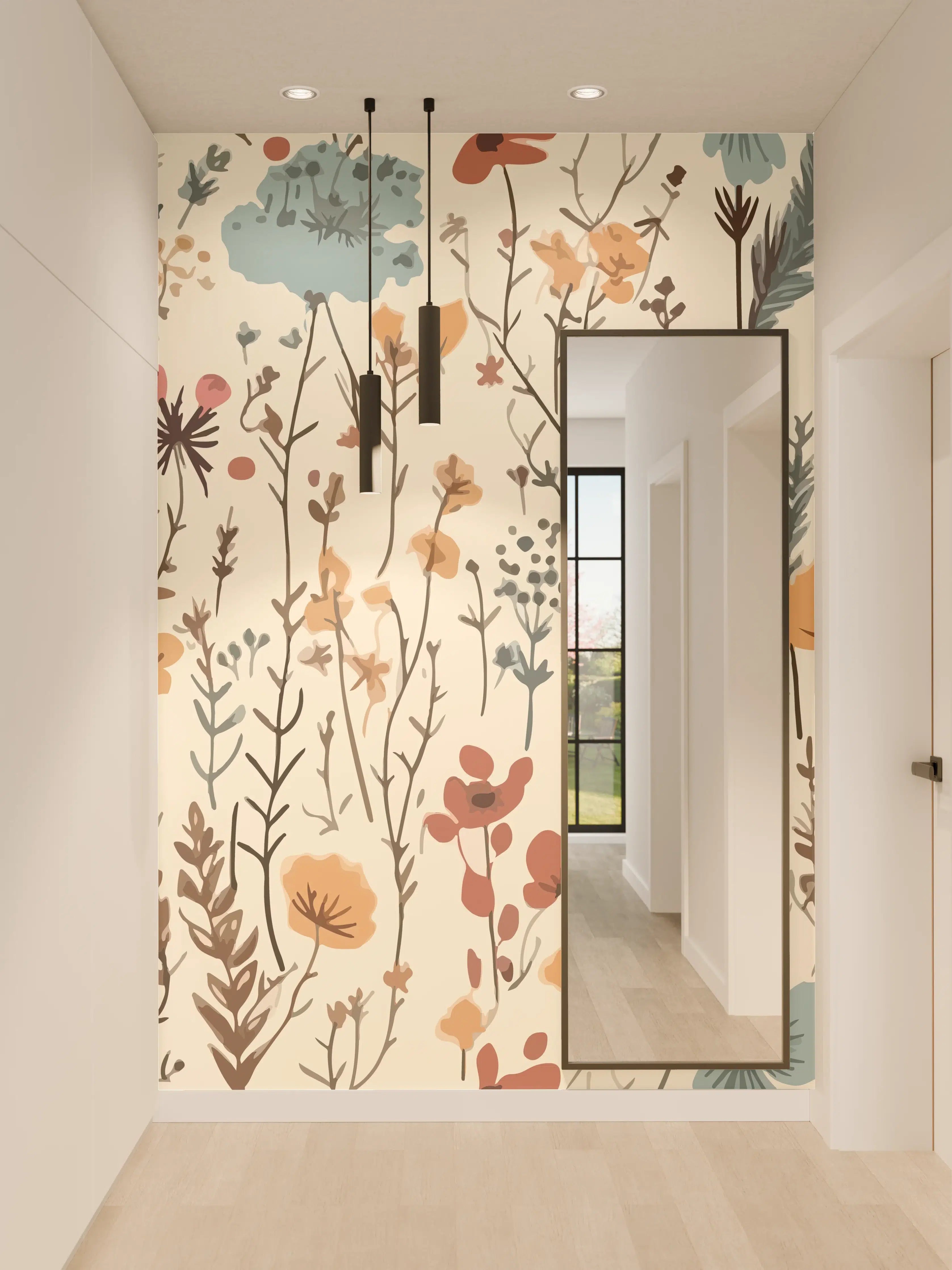 Wandverkleidung Flur - Blumenmuster mit natürlichen Farben