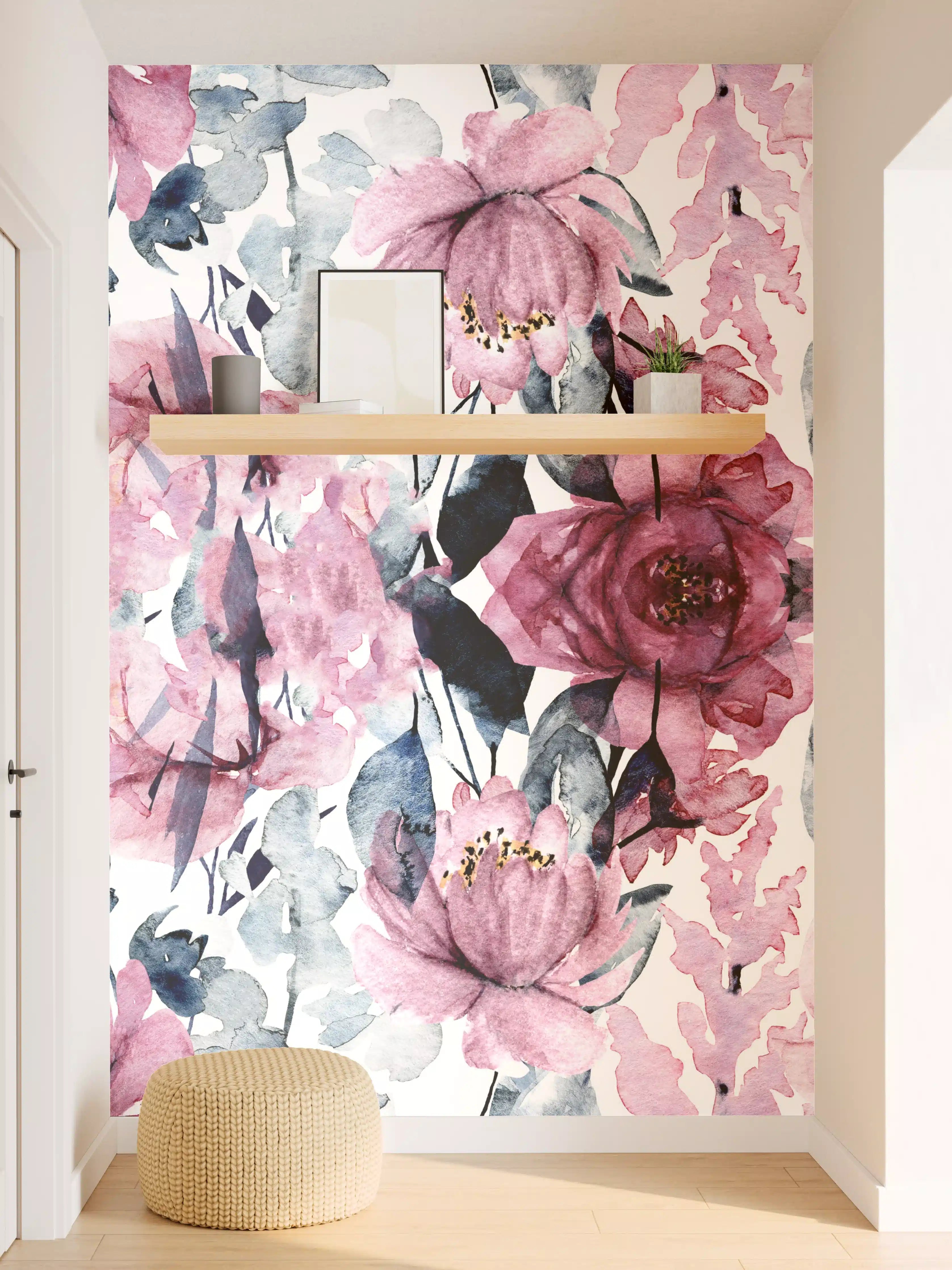 Wandverkleidung Flur - Blumenmuster, Wasserkunst, Aquarell