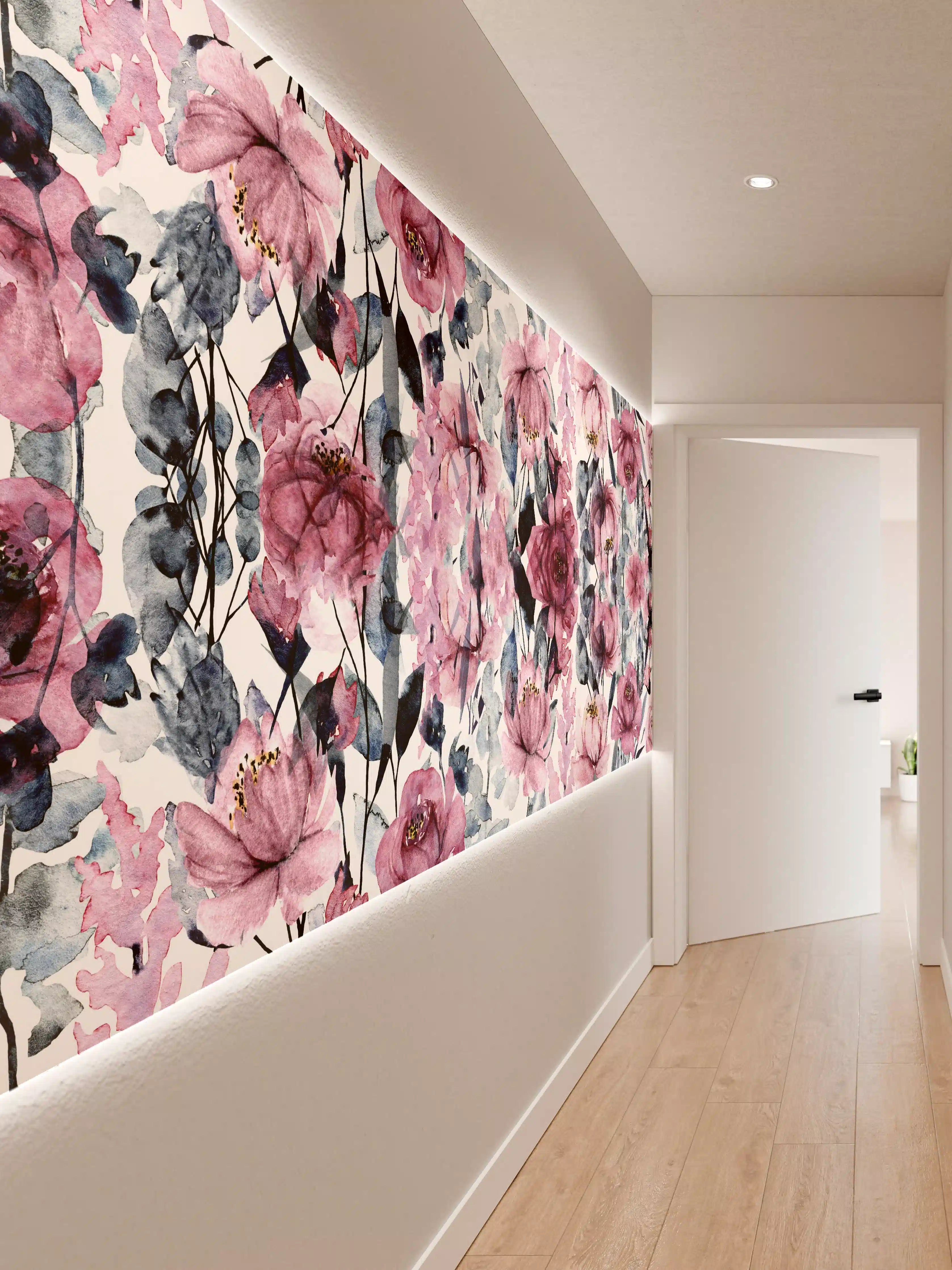 Wandverkleidung Flur - Blumenmuster, Wasserkunst, Aquarell