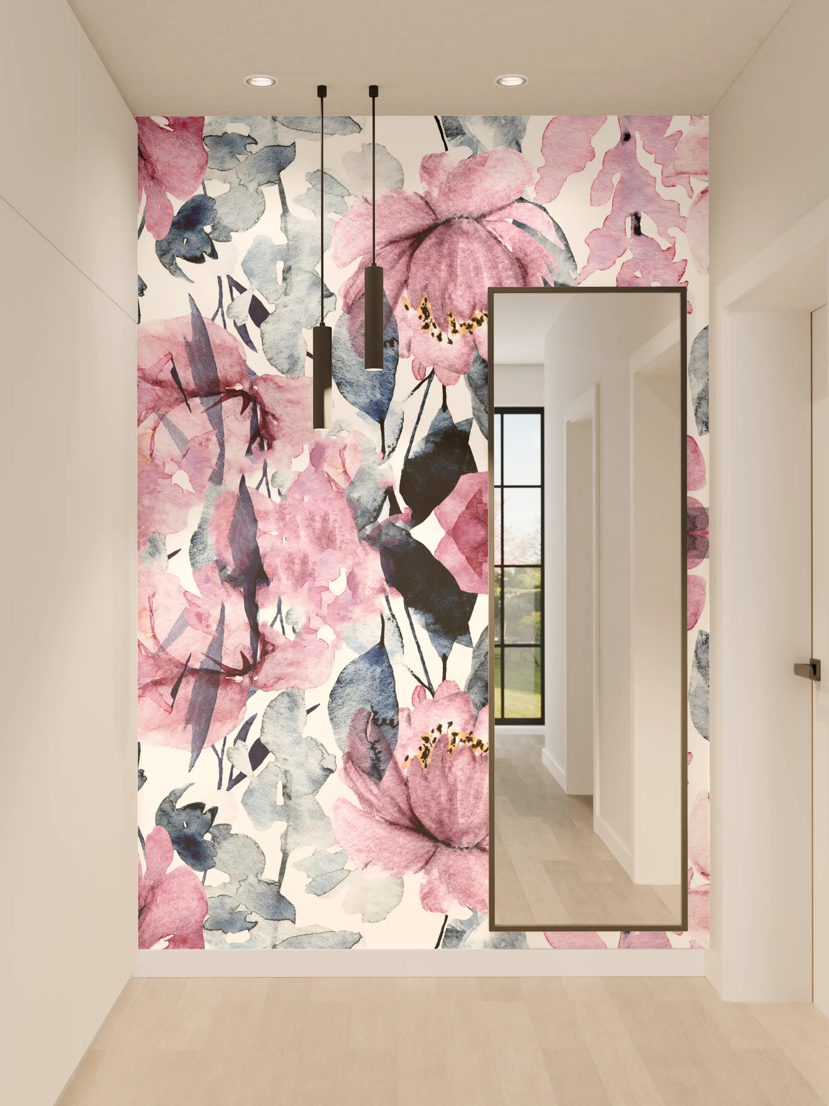 Wandverkleidung Flur - Blumenmuster, Wasserkunst, Aquarell