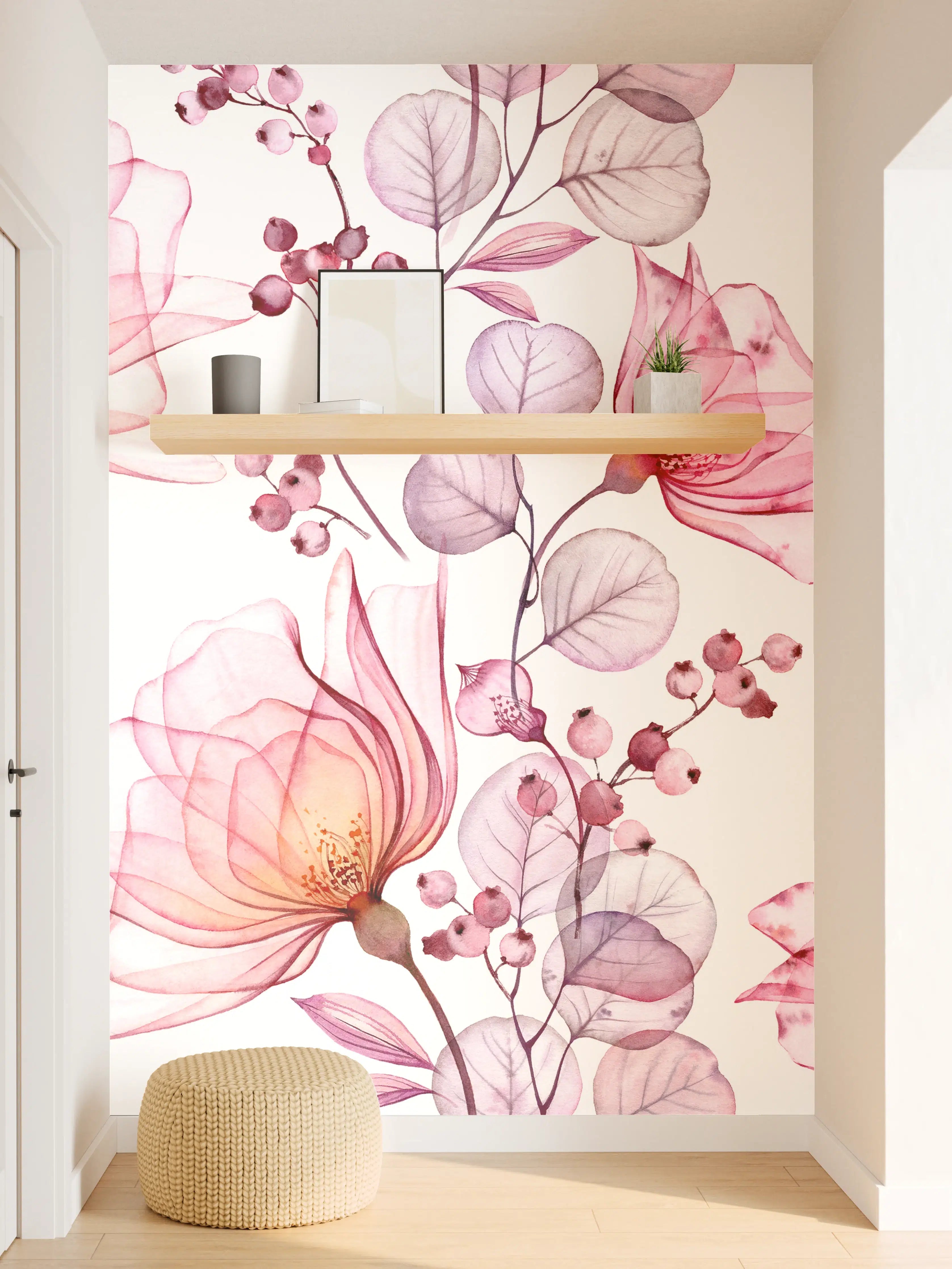 Wandverkleidung Flur - Blumige Wasserfarben-Illustration