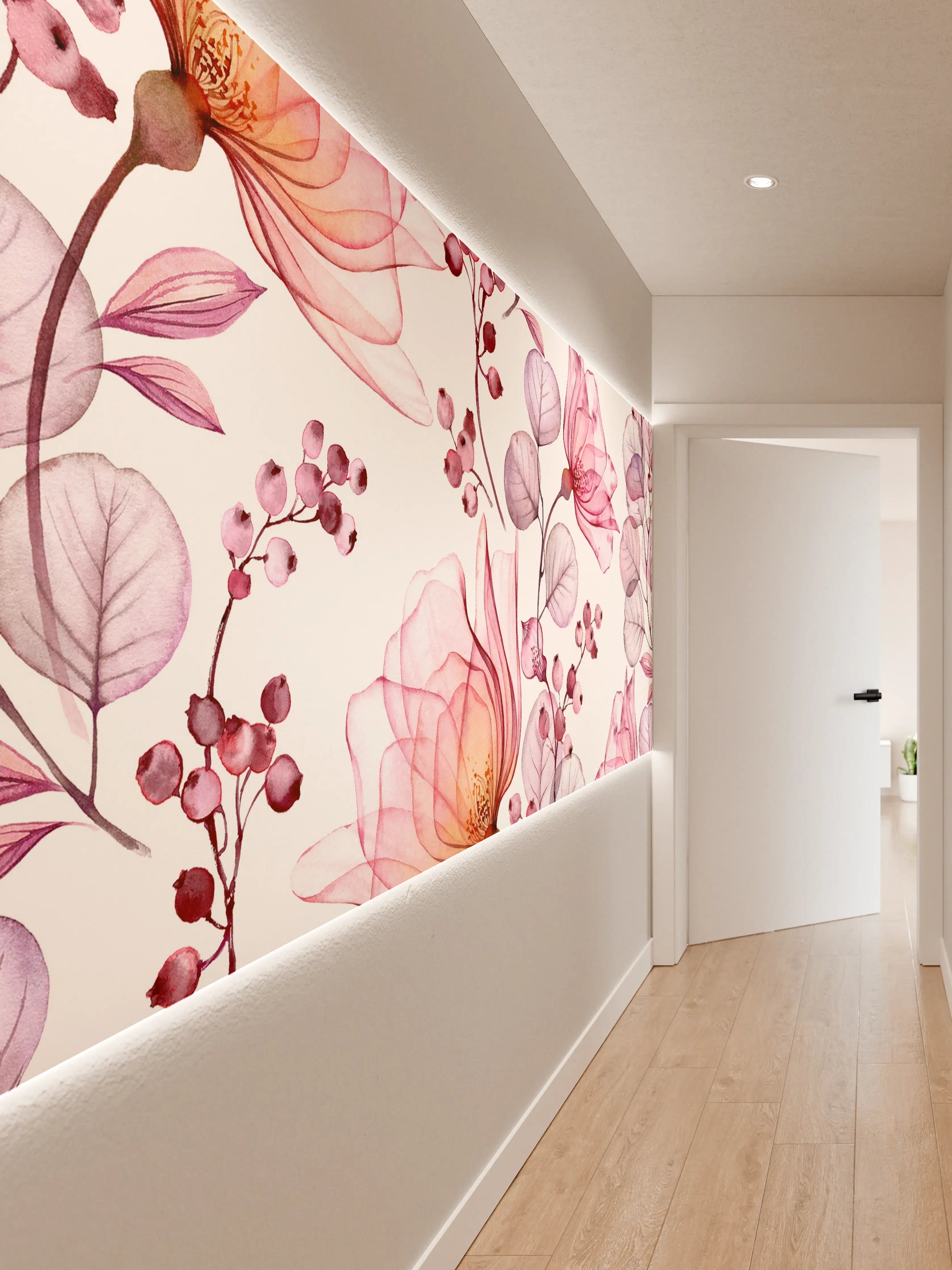 Wandverkleidung Flur - Blumige Wasserfarben-Illustration