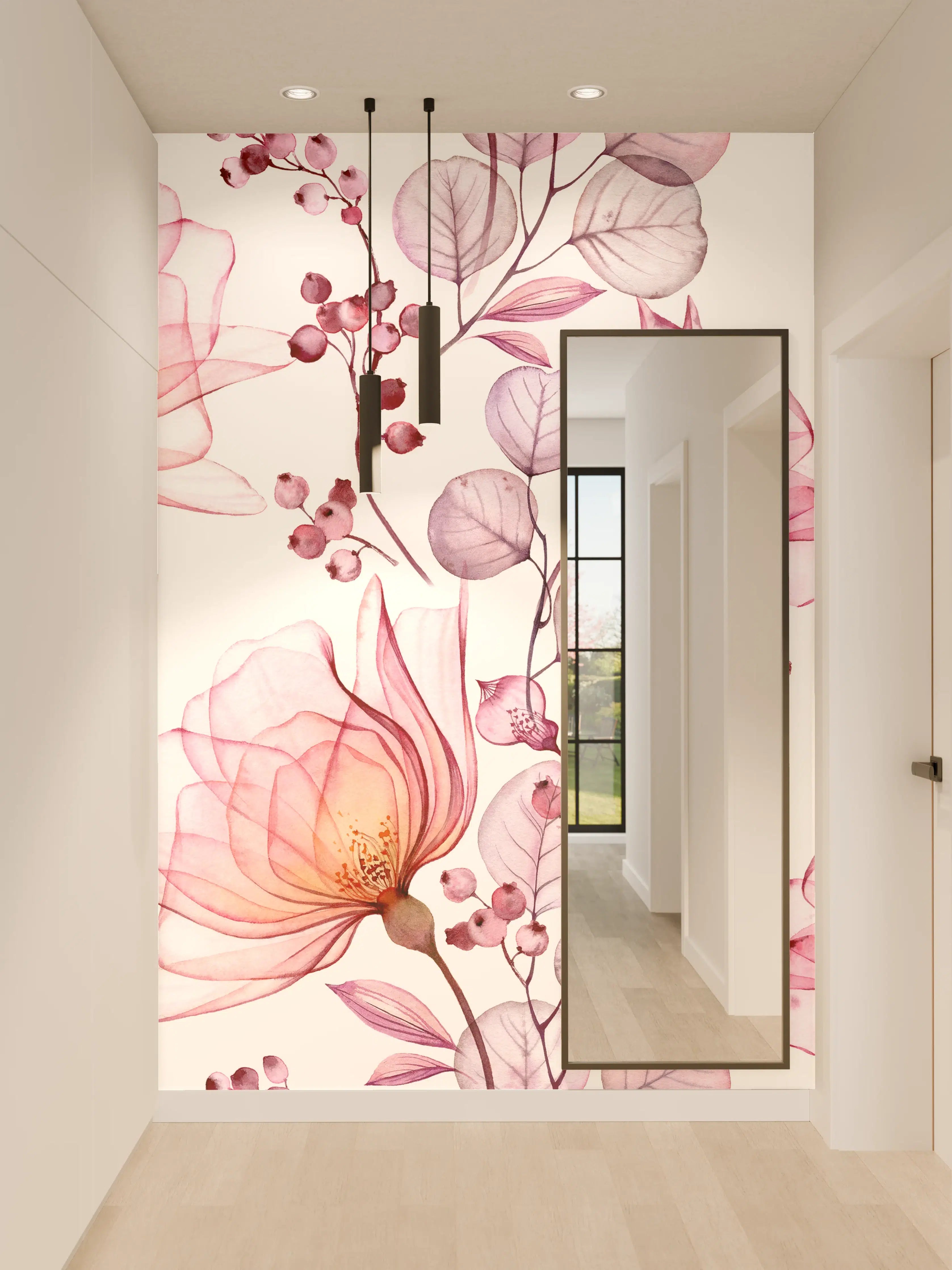 Wandverkleidung Flur - Blumige Wasserfarben-Illustration