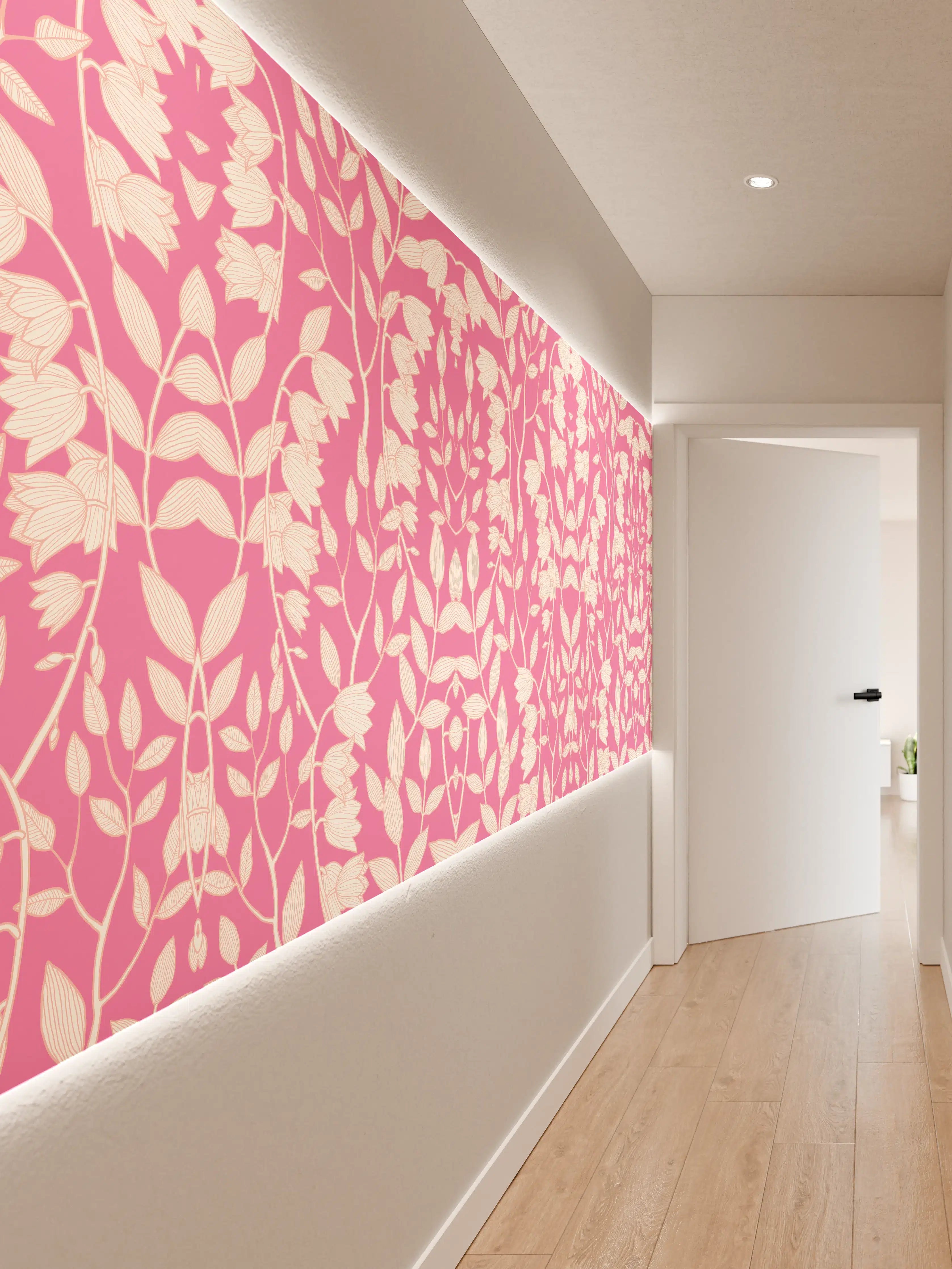 Wandverkleidung Flur - Blumiger Musterdruck mit Pink und Weiß