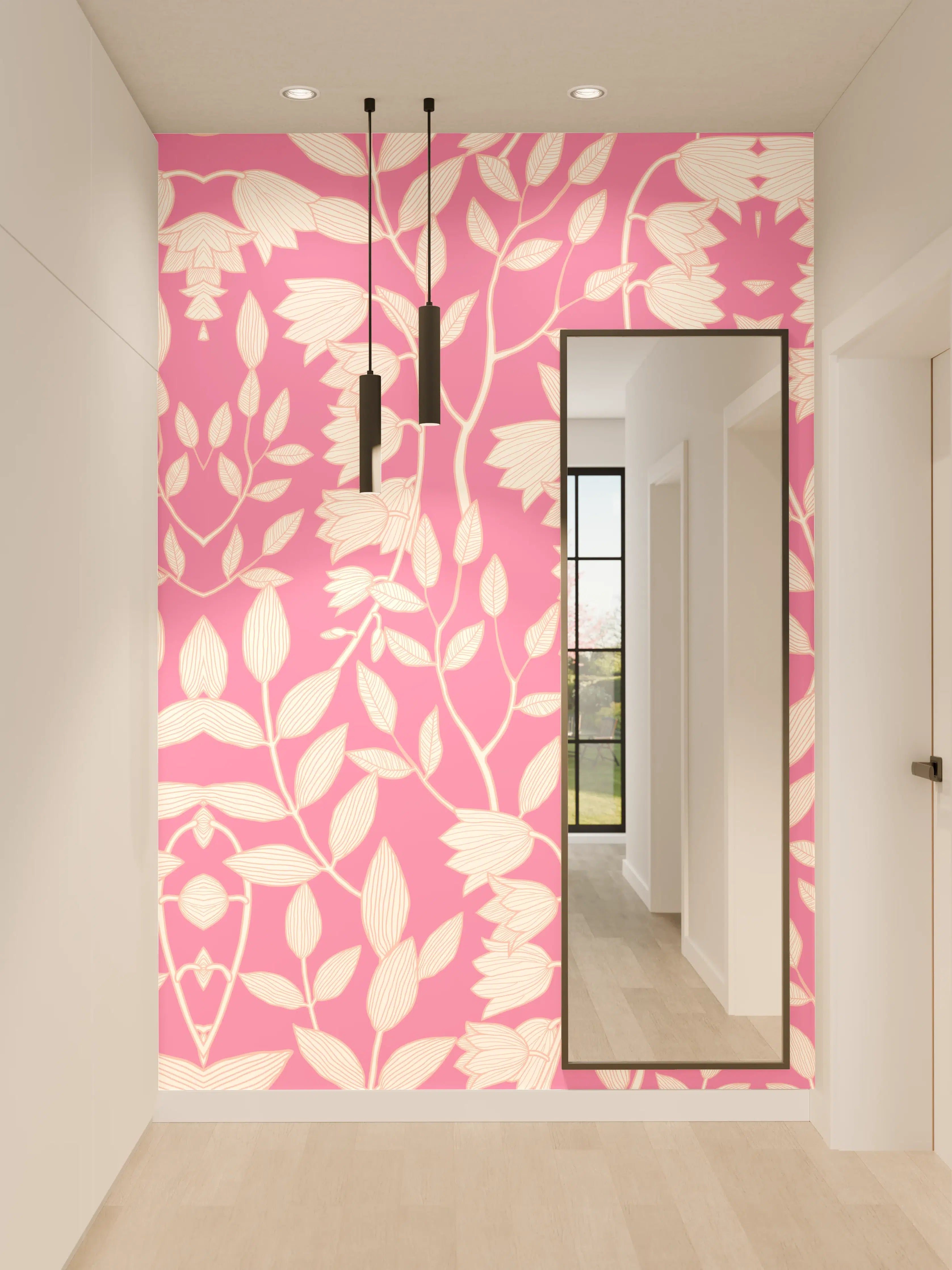 Wandverkleidung Flur - Blumiger Musterdruck mit Pink und Weiß