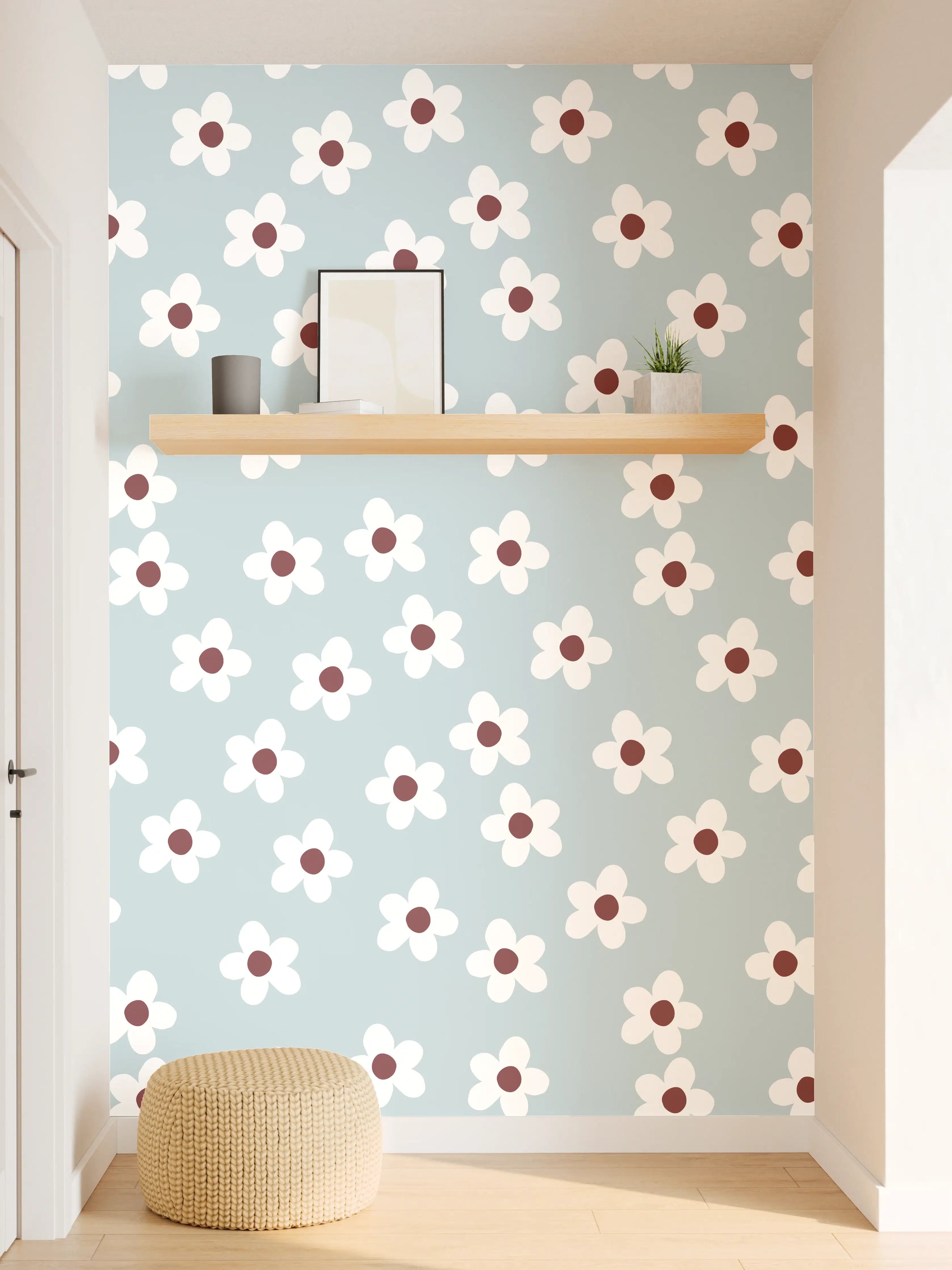 Wandverkleidung Flur - Blumiges Muster auf hellem Hintergrund