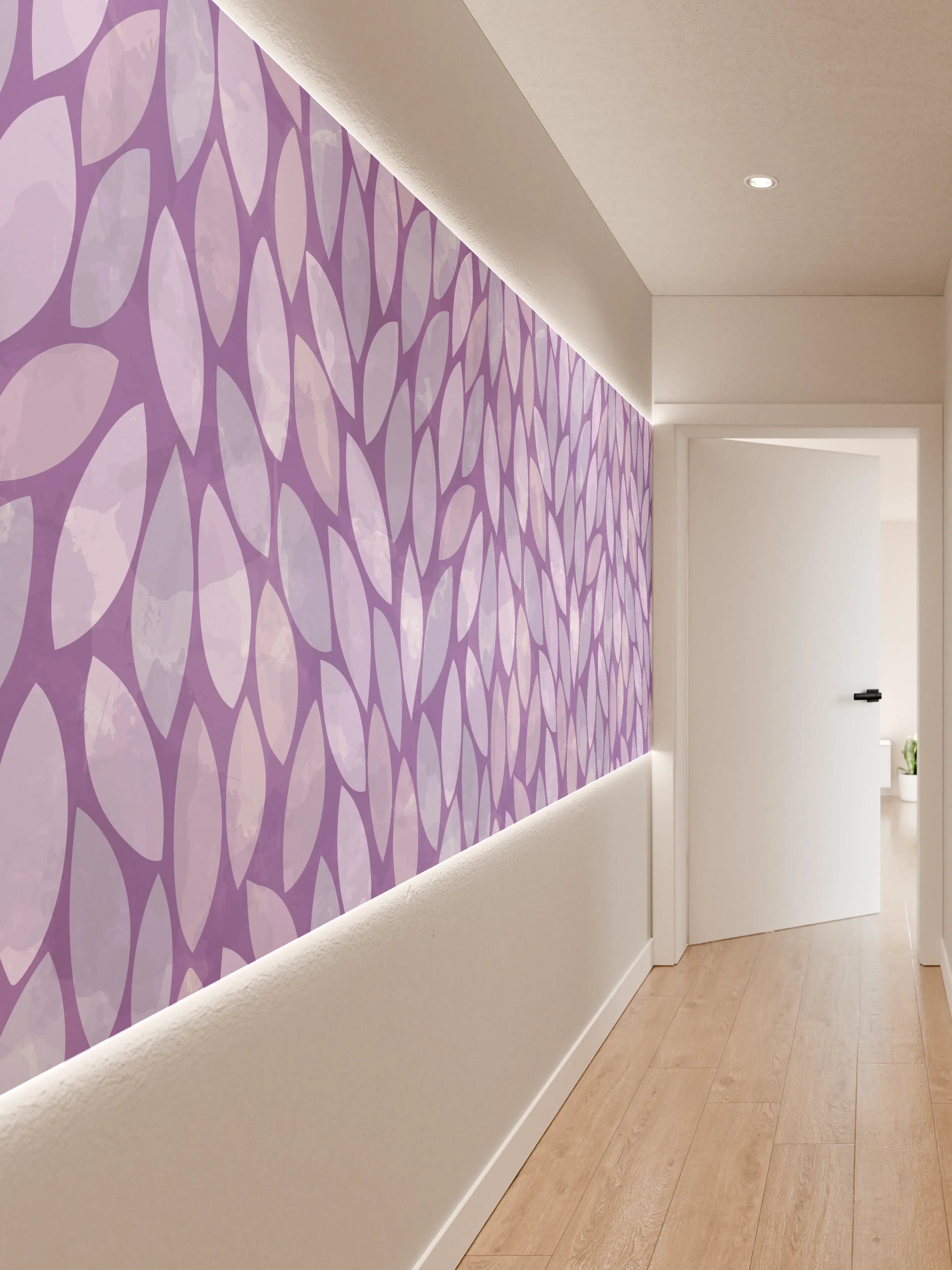 Wandverkleidung Flur - Blumiges Muster in Lila Tönen