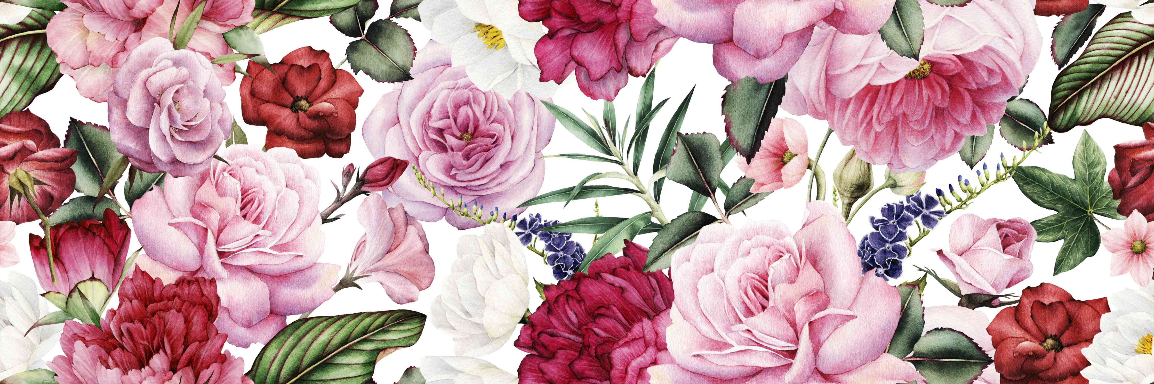 Wandverkleidung Flur-Blumiges Muster mit Rosen und Flieder