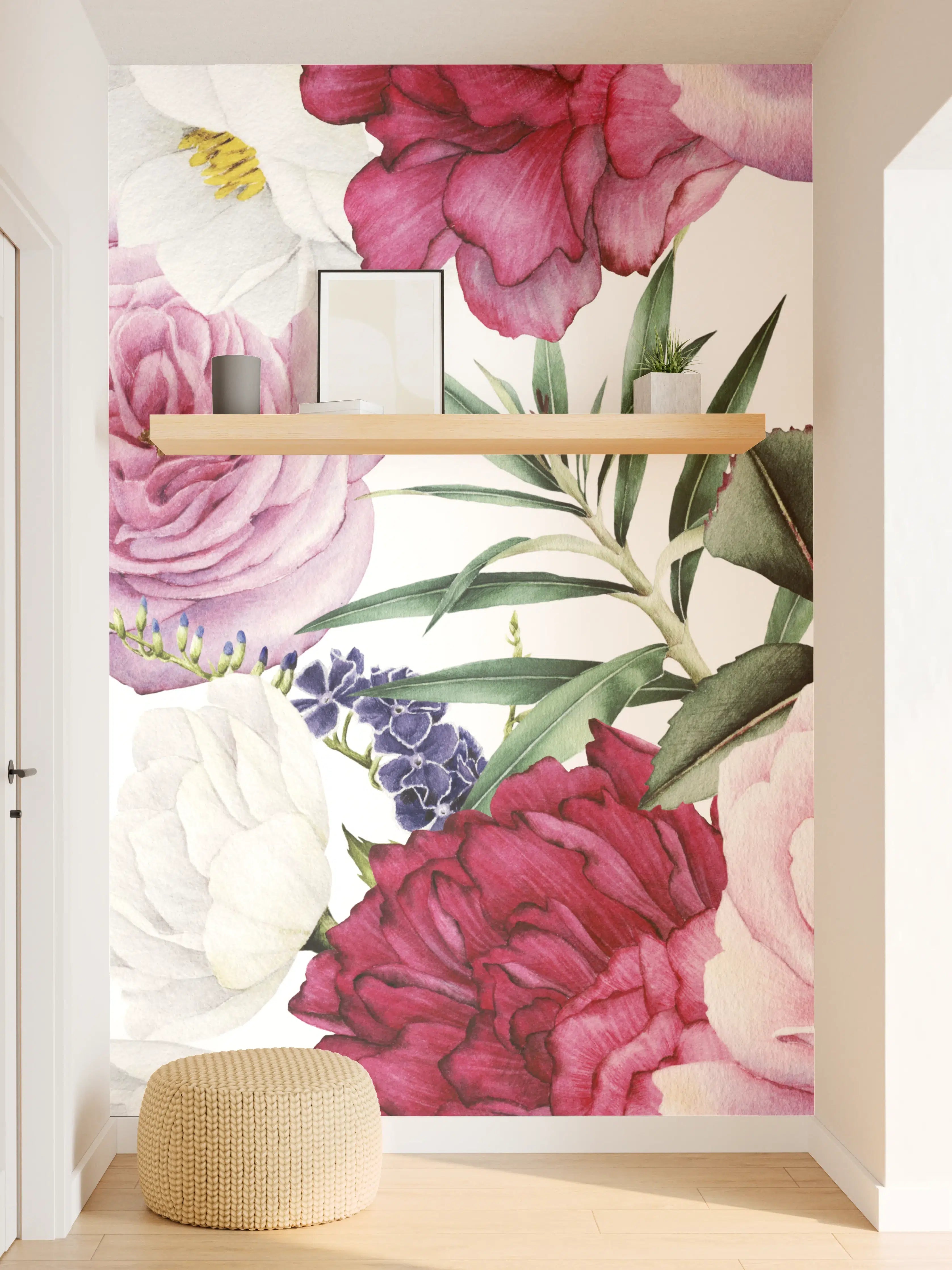 Wandverkleidung Flur - Blumiges Muster mit Rosen und Flieder