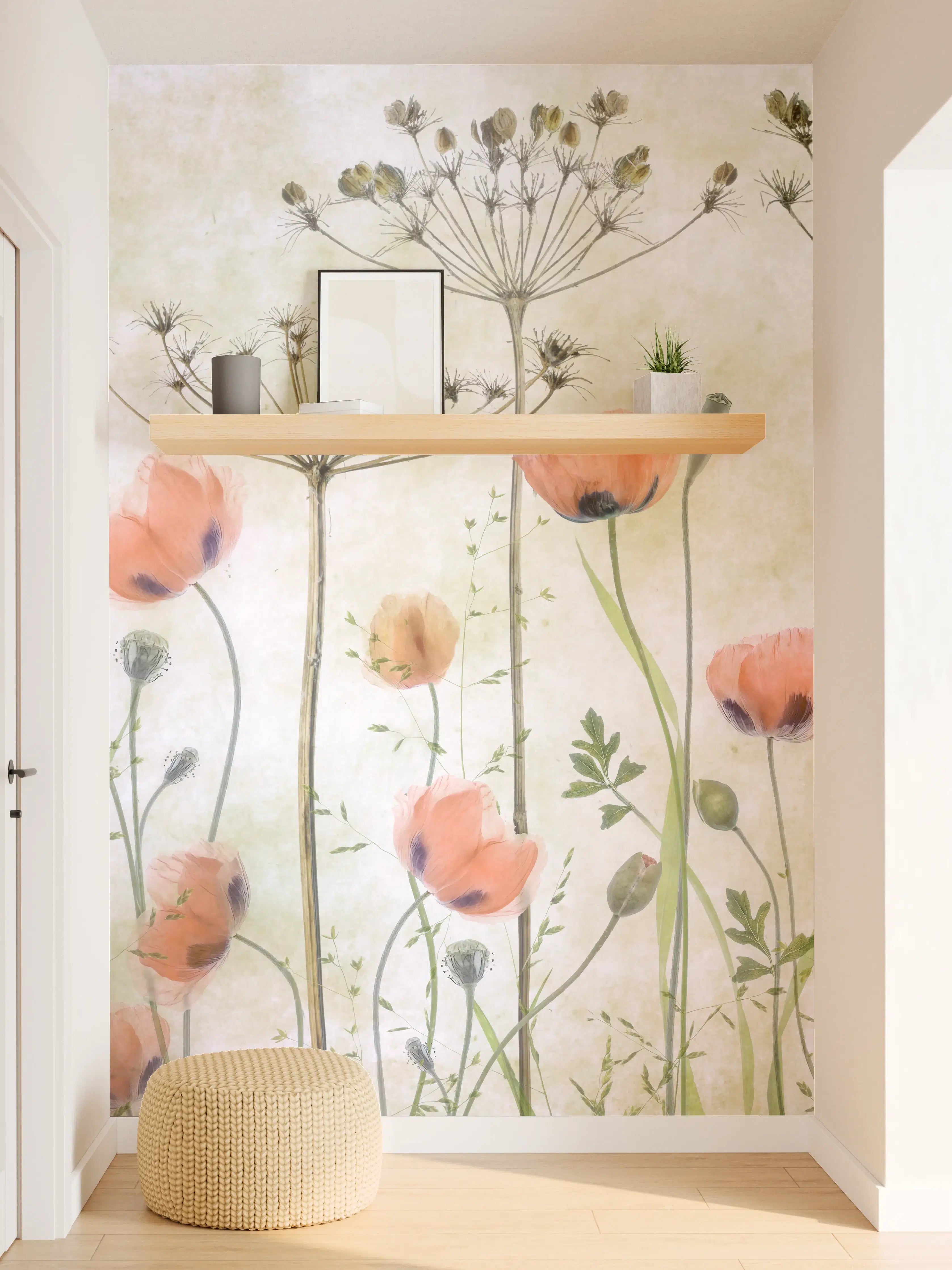 Wandverkleidung Flur - Blumiges Wasserfarbenbild mit wilden Mohnblumen