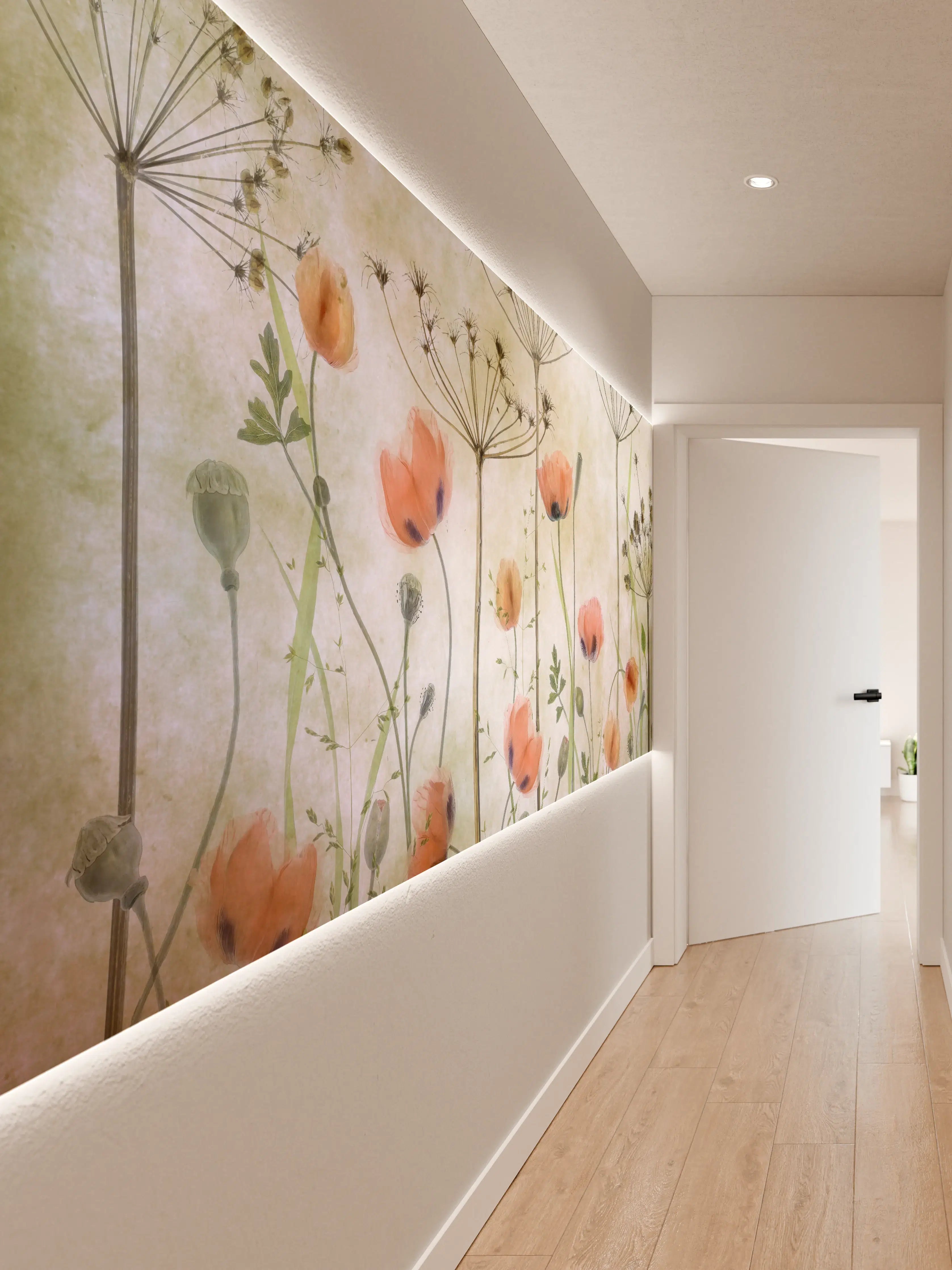 Wandverkleidung Flur - Blumiges Wasserfarbenbild mit wilden Mohnblumen