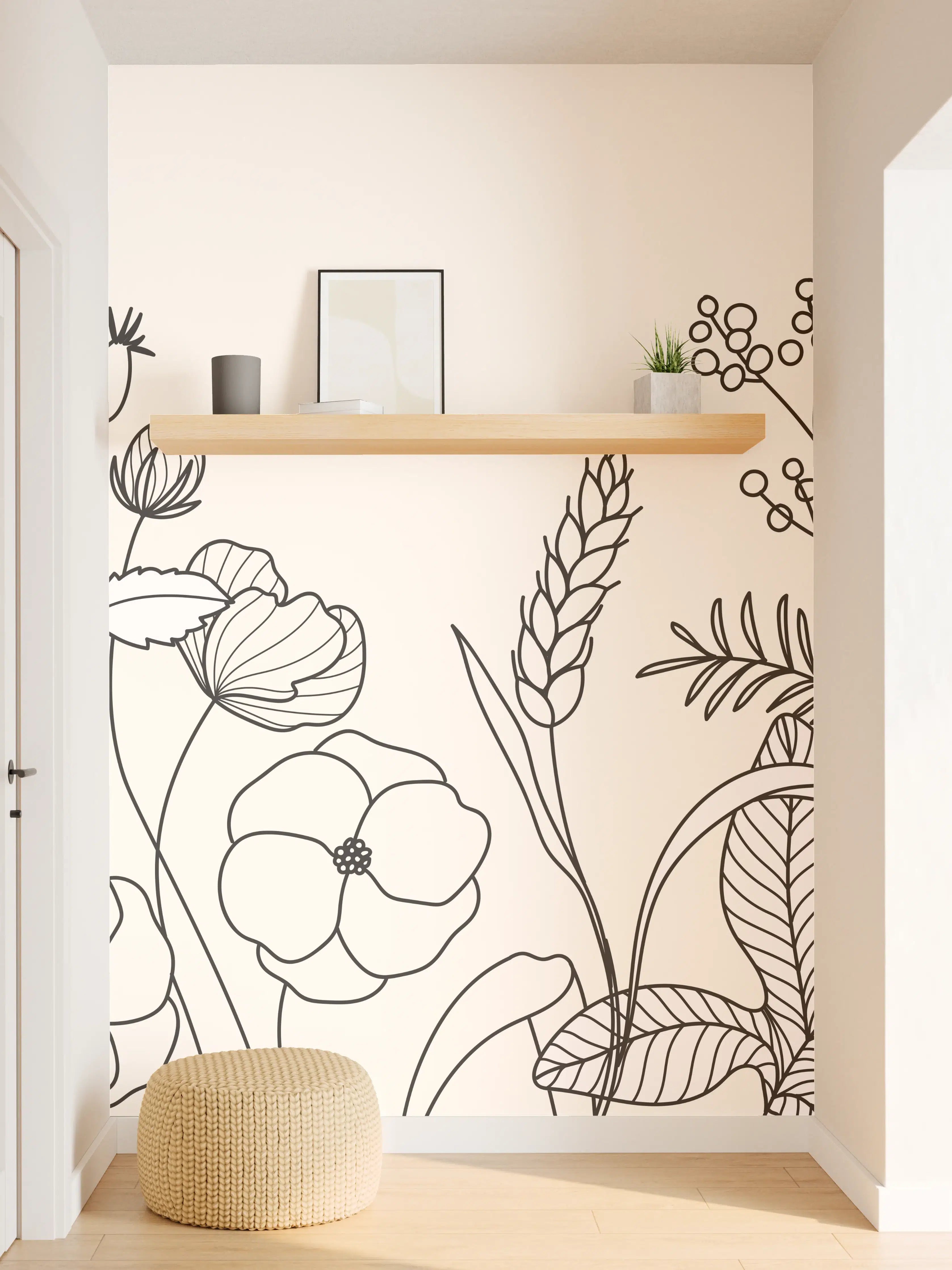 Wandverkleidung Flur - Botanische Linienzeichnung