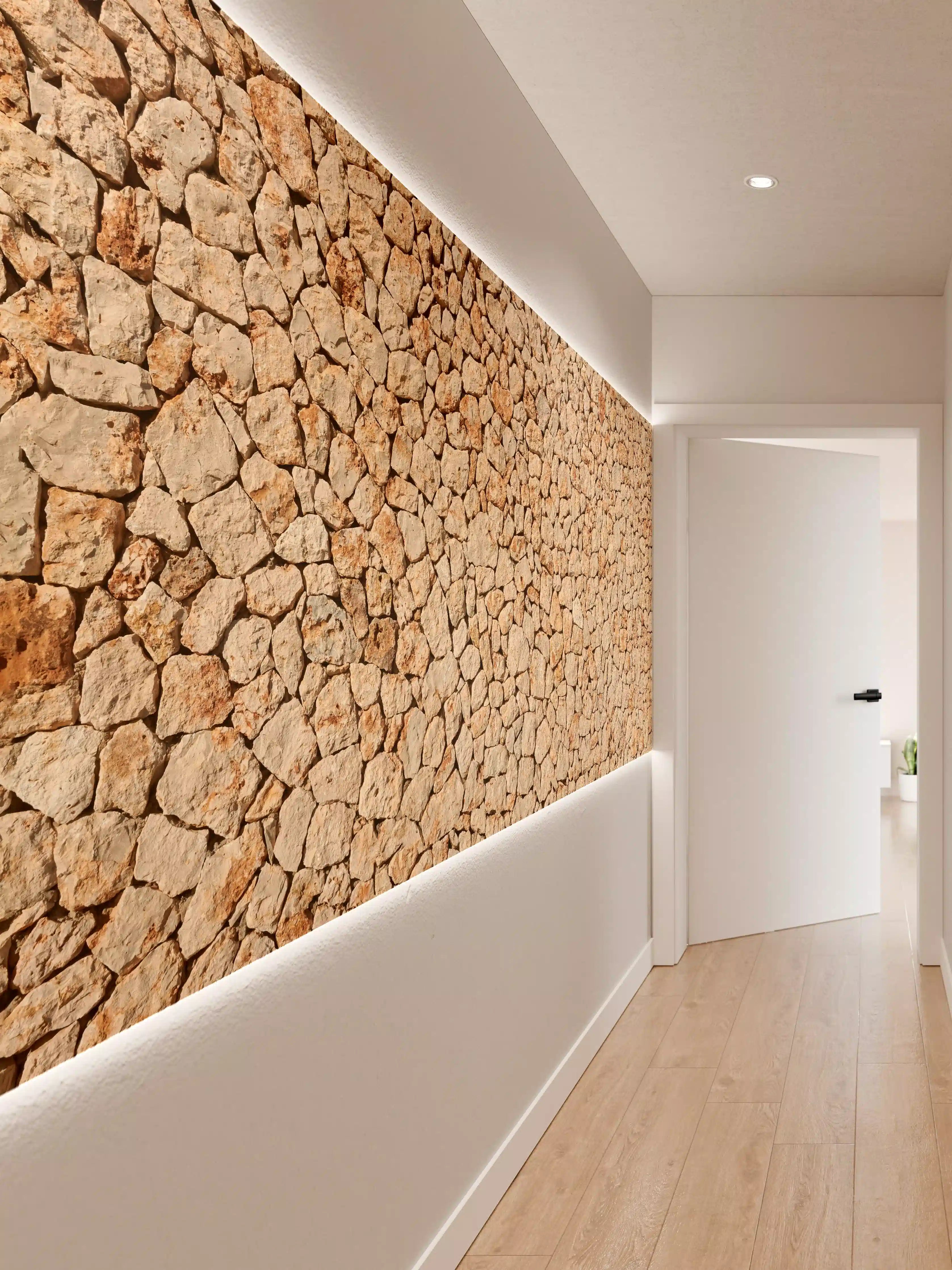 Wandverkleidung Flur - Bräunliche Panorama-Textur Steinmauer