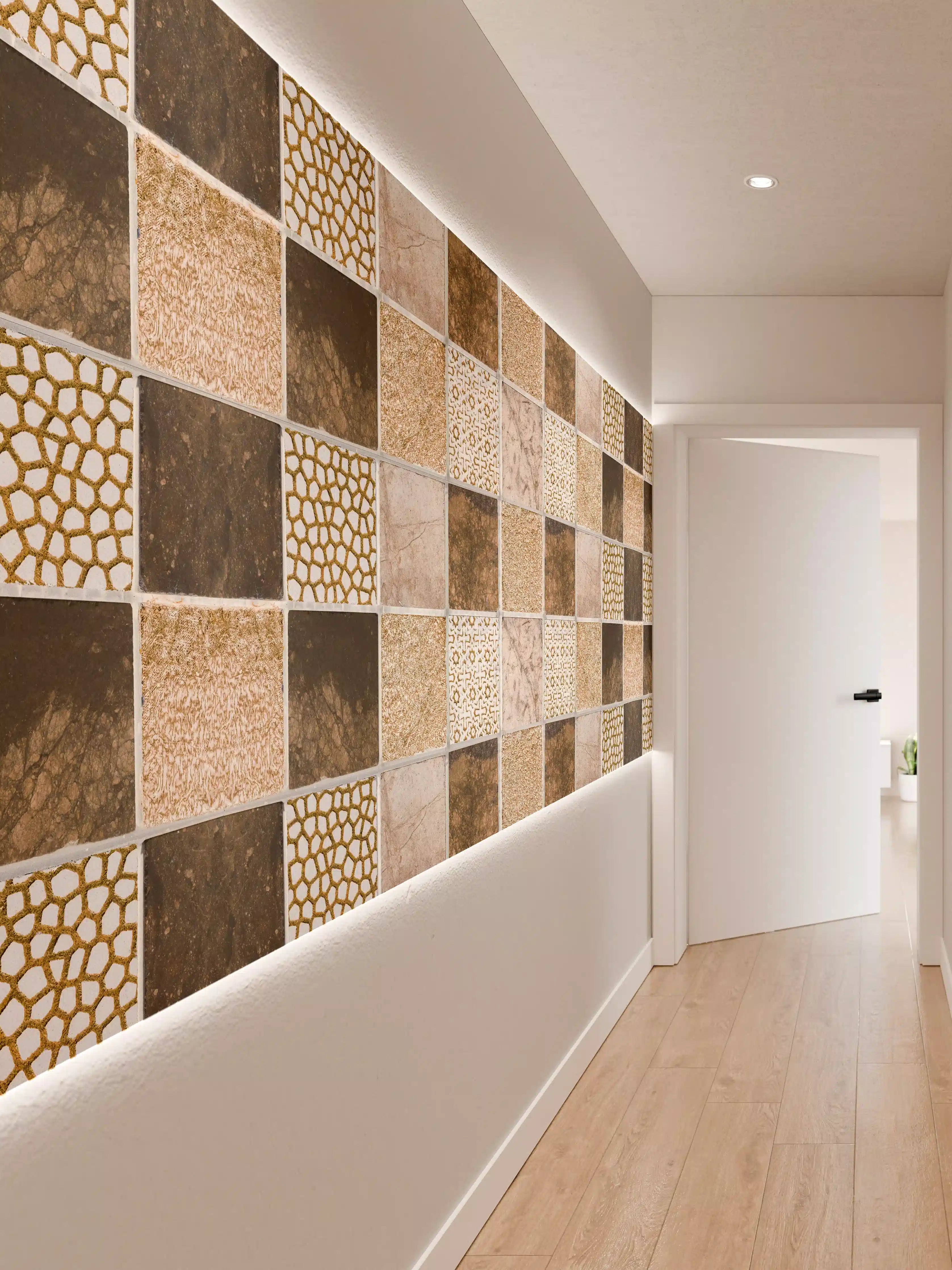 Wandverkleidung Flur - Bräunliche quadratische Mosaiktextur 