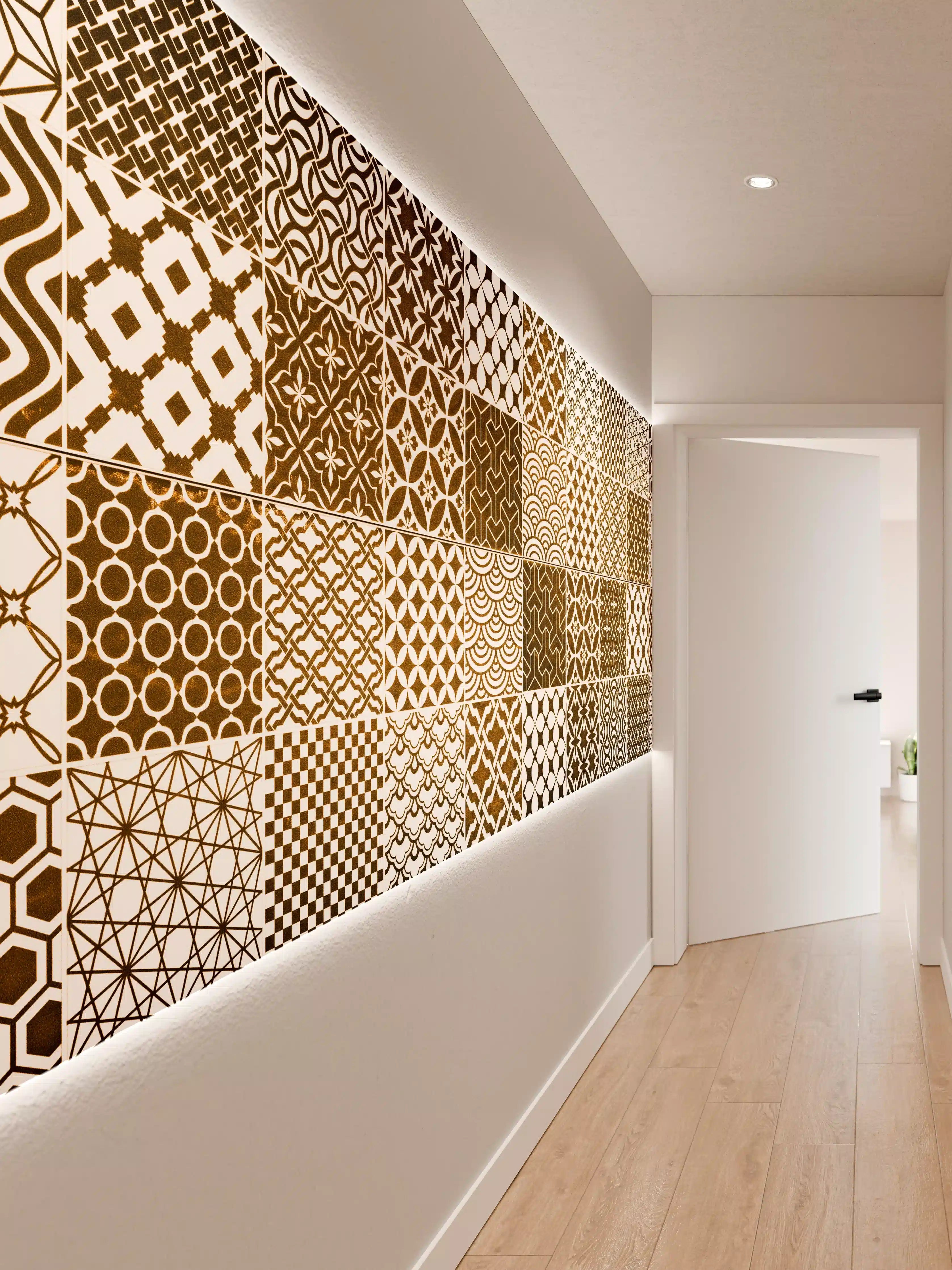 Wandverkleidung Flur - Braun-Beige geometrisch Mosaik