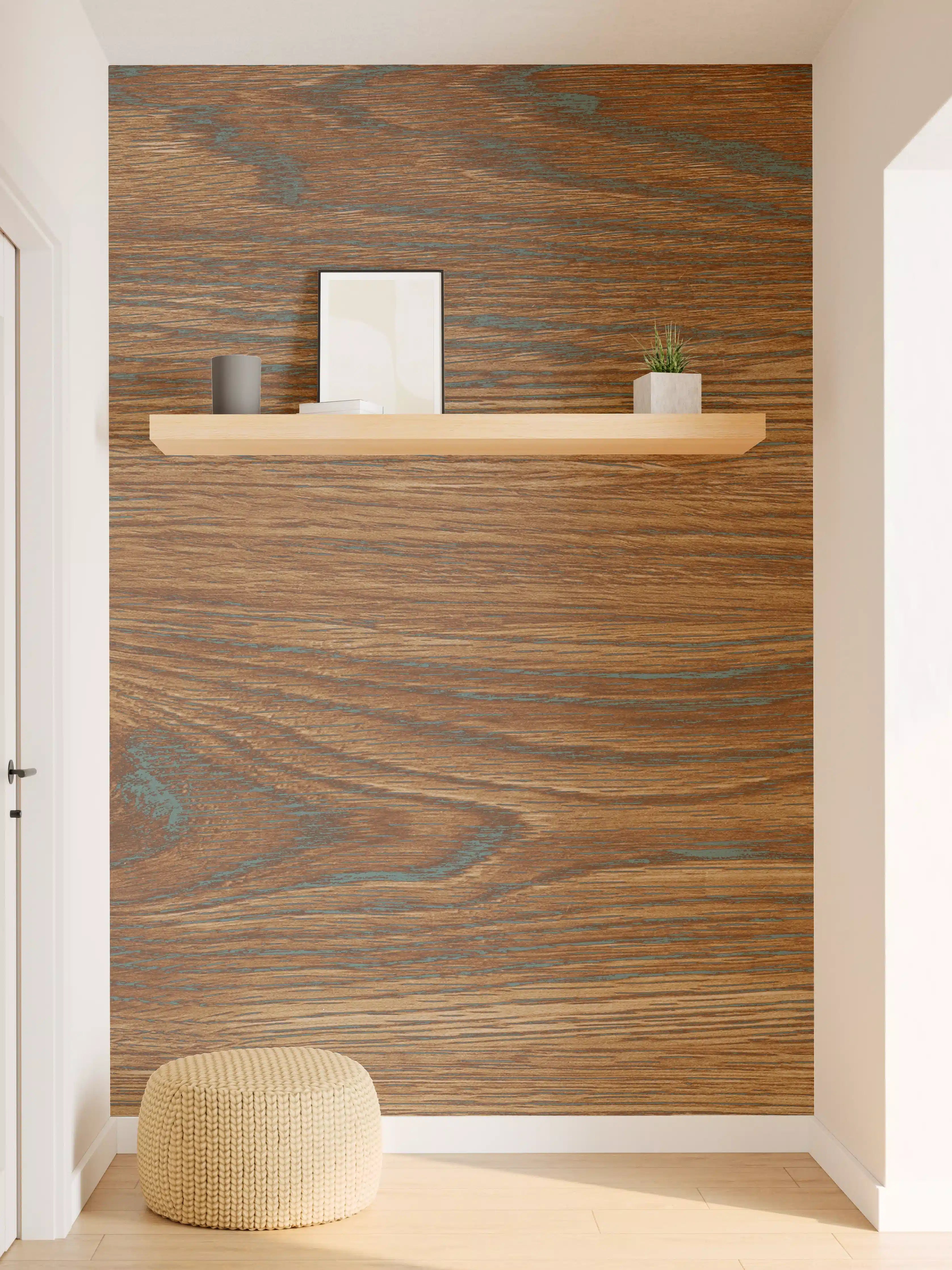 Wandverkleidung Flur - Braune Holztextur mit Streifenmuster