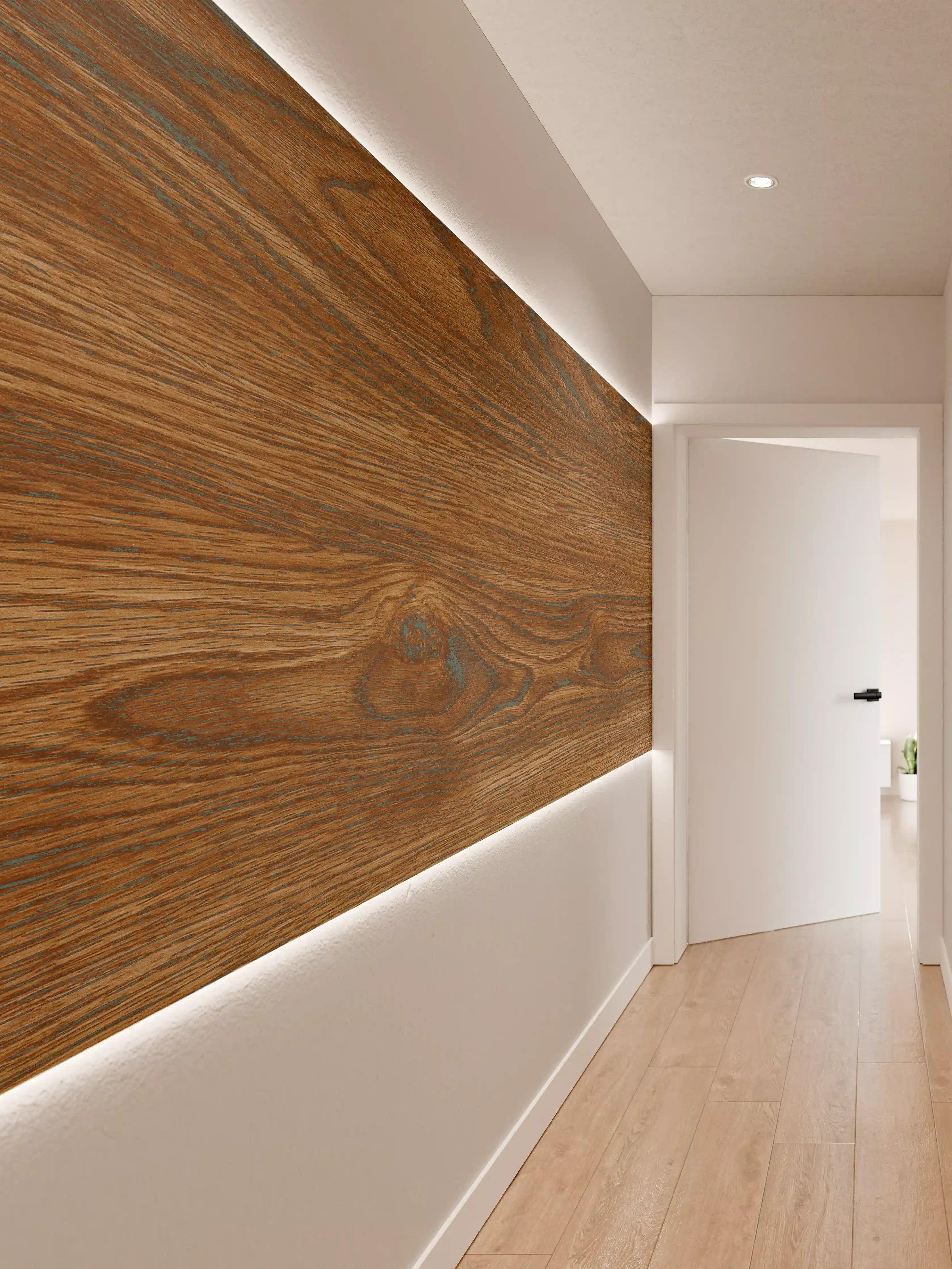 Wandverkleidung Flur - Braune Holztextur mit Streifenmuster
