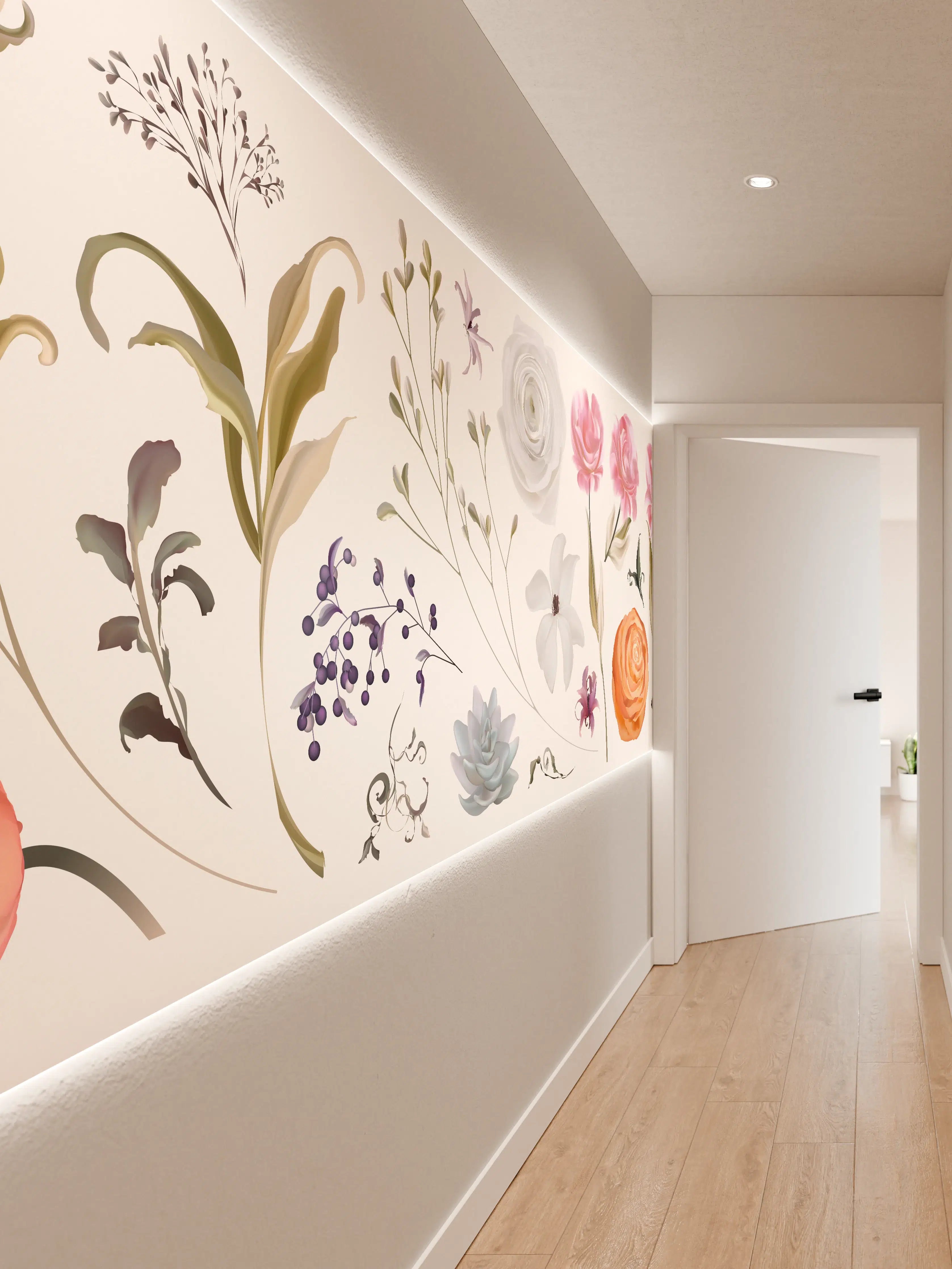 Wandverkleidung Flur - Bunte Blumenillustrationen Set