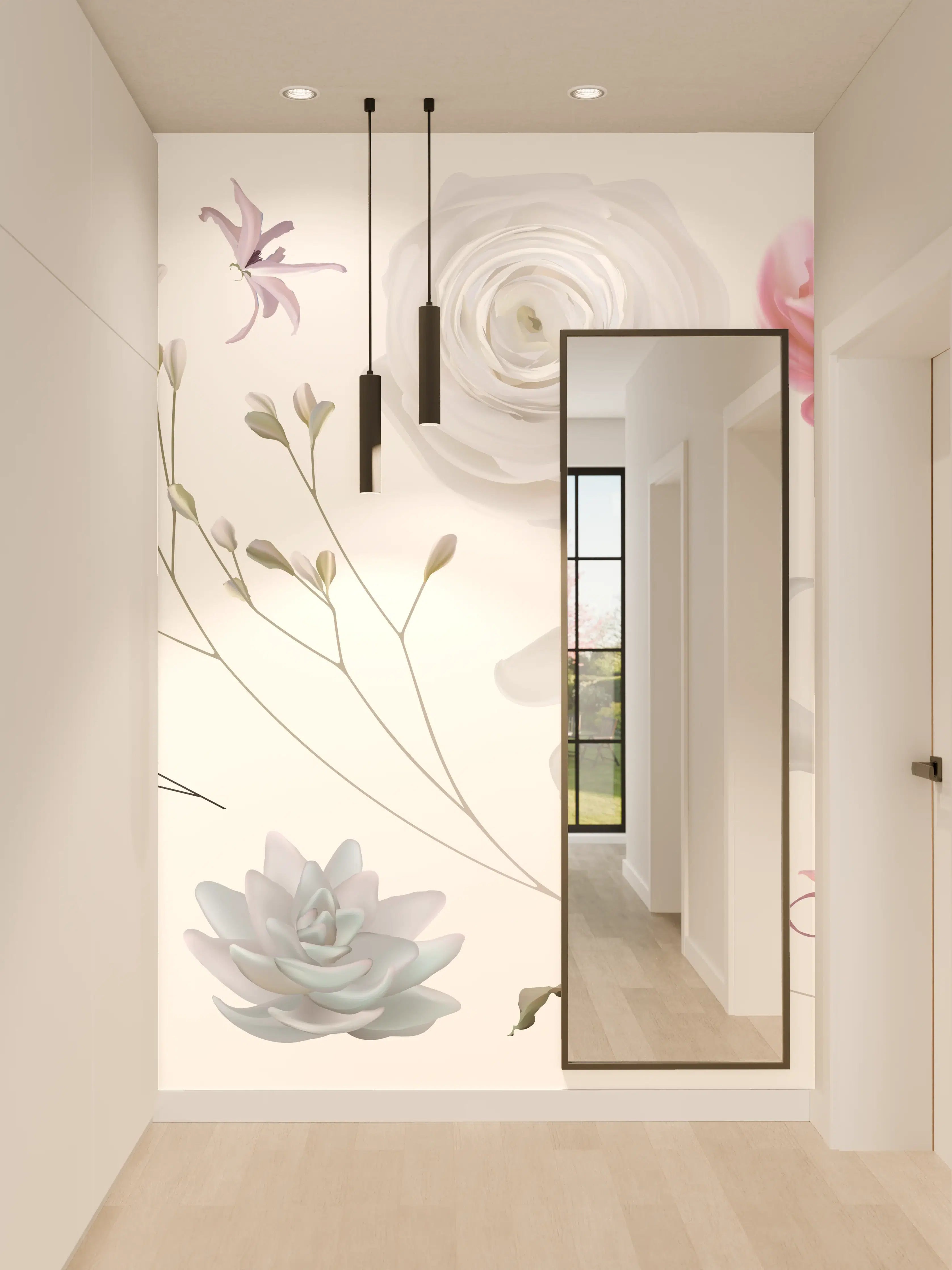 Wandverkleidung Flur - Bunte Blumenillustrationen Set